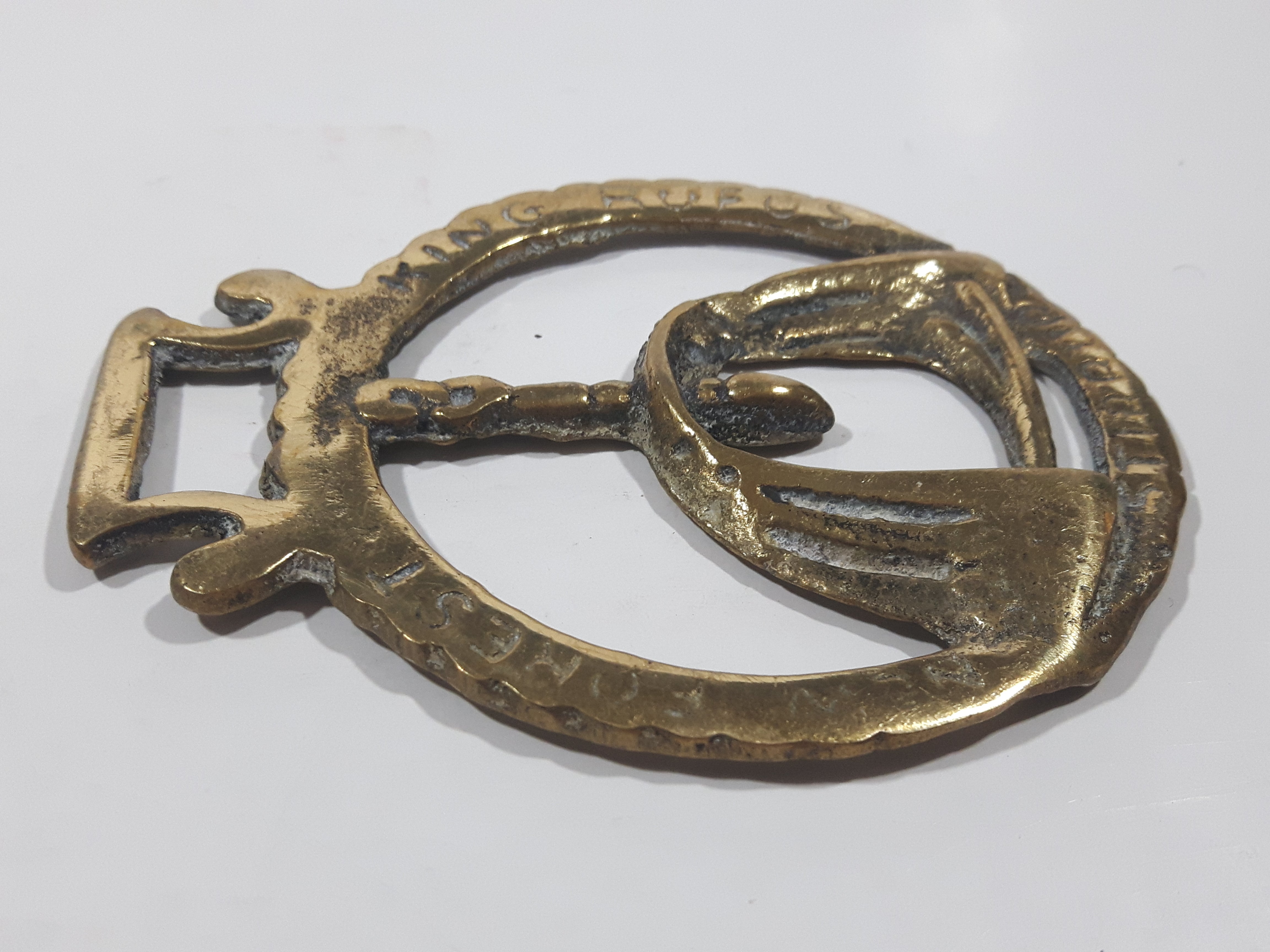 Antique New Forest King Rufus Stirrup Horse Brass 3" x 3 5/8" 5