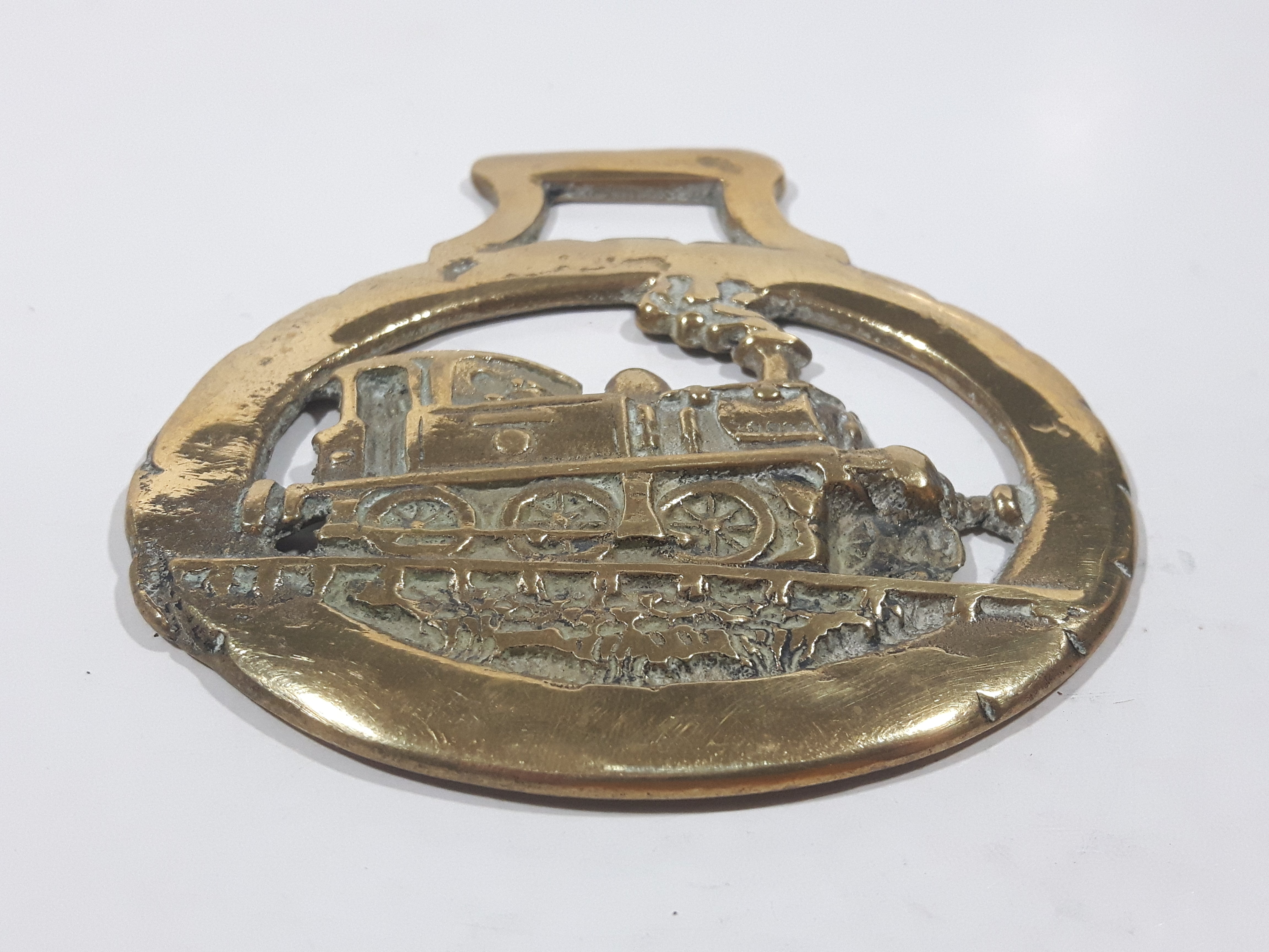 Antique Steam Engine Train Locomotive Horse Brass 3 1/4" x 3 3/8" 2