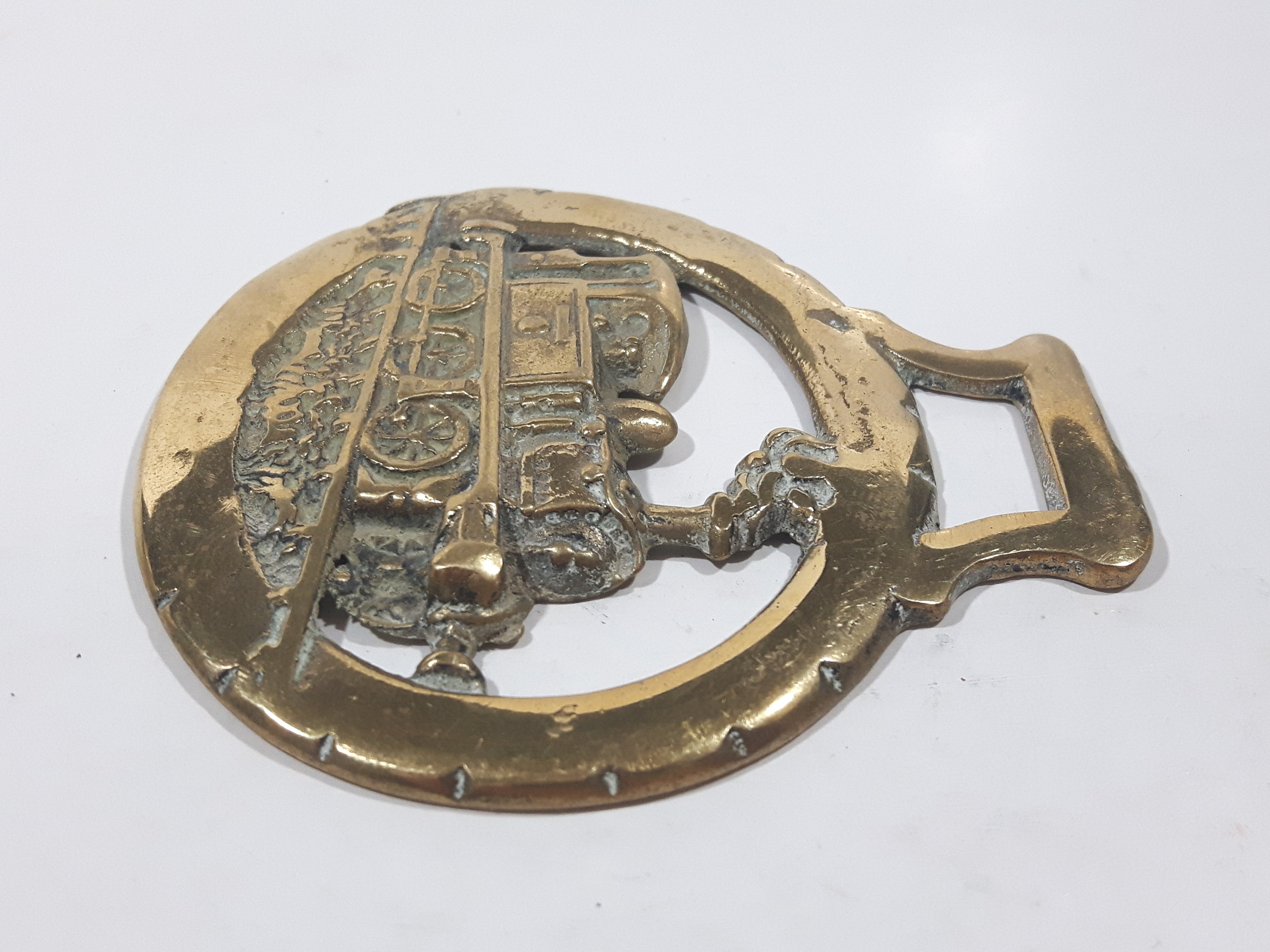 Antique Steam Engine Train Locomotive Horse Brass 3 1/4" x 3 3/8" 3