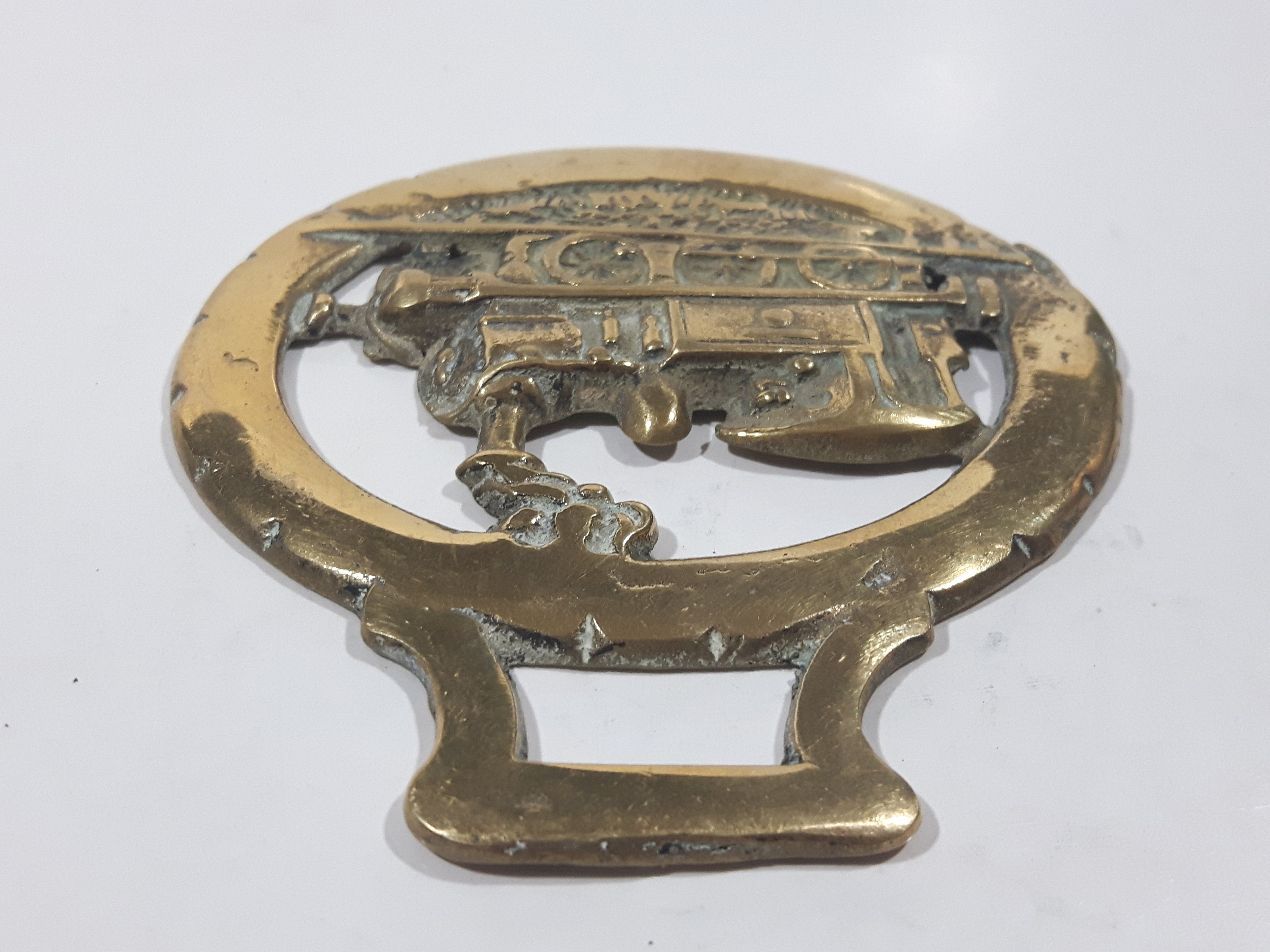 Antique Steam Engine Train Locomotive Horse Brass 3 1/4" x 3 3/8" 4