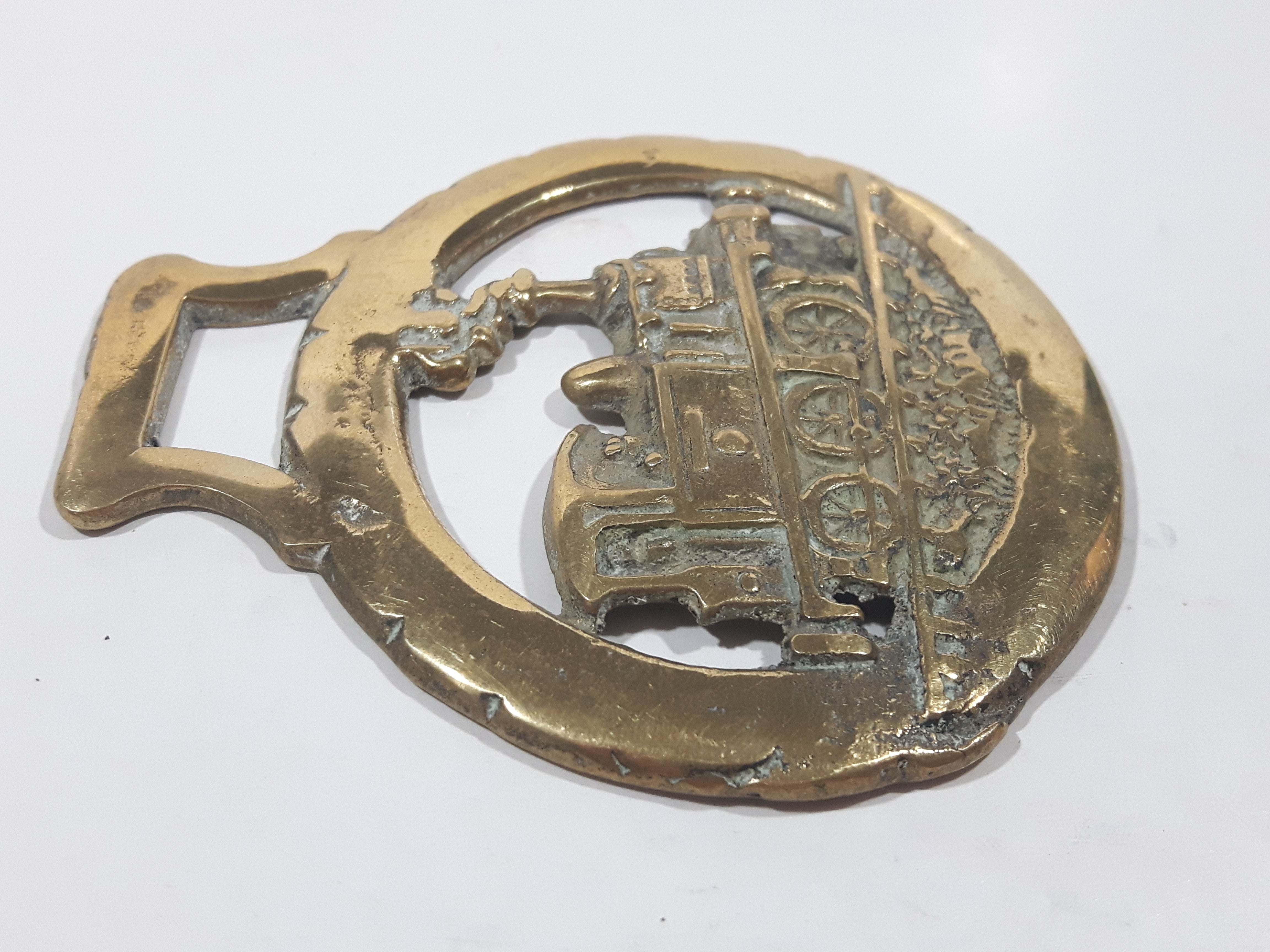 Antique Steam Engine Train Locomotive Horse Brass 3 1/4" x 3 3/8" 5