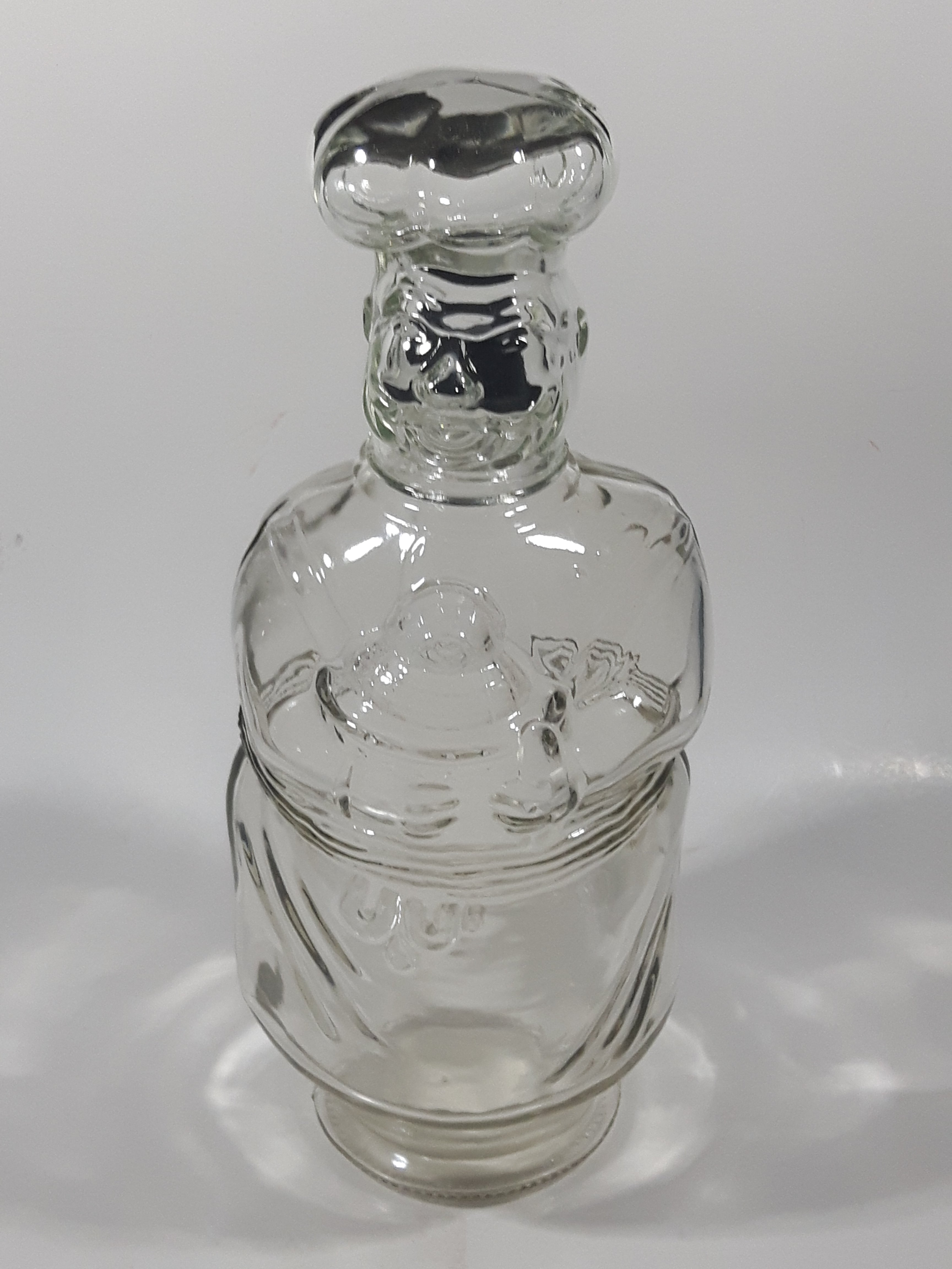 Vintage Chef Shaped Figure 11" Tall Clear Glass Decanter Bottle 2