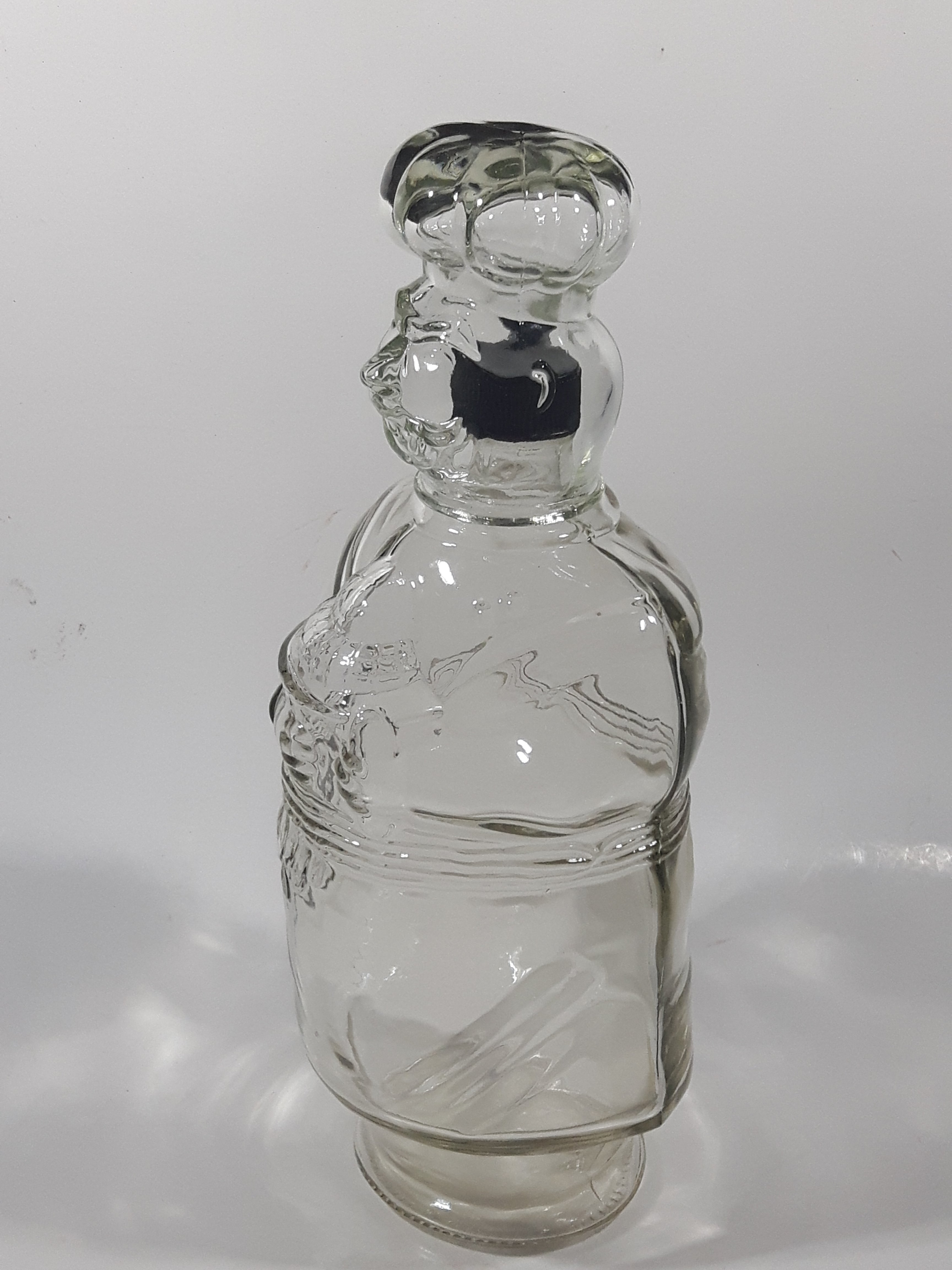Vintage Chef Shaped Figure 11" Tall Clear Glass Decanter Bottle 3