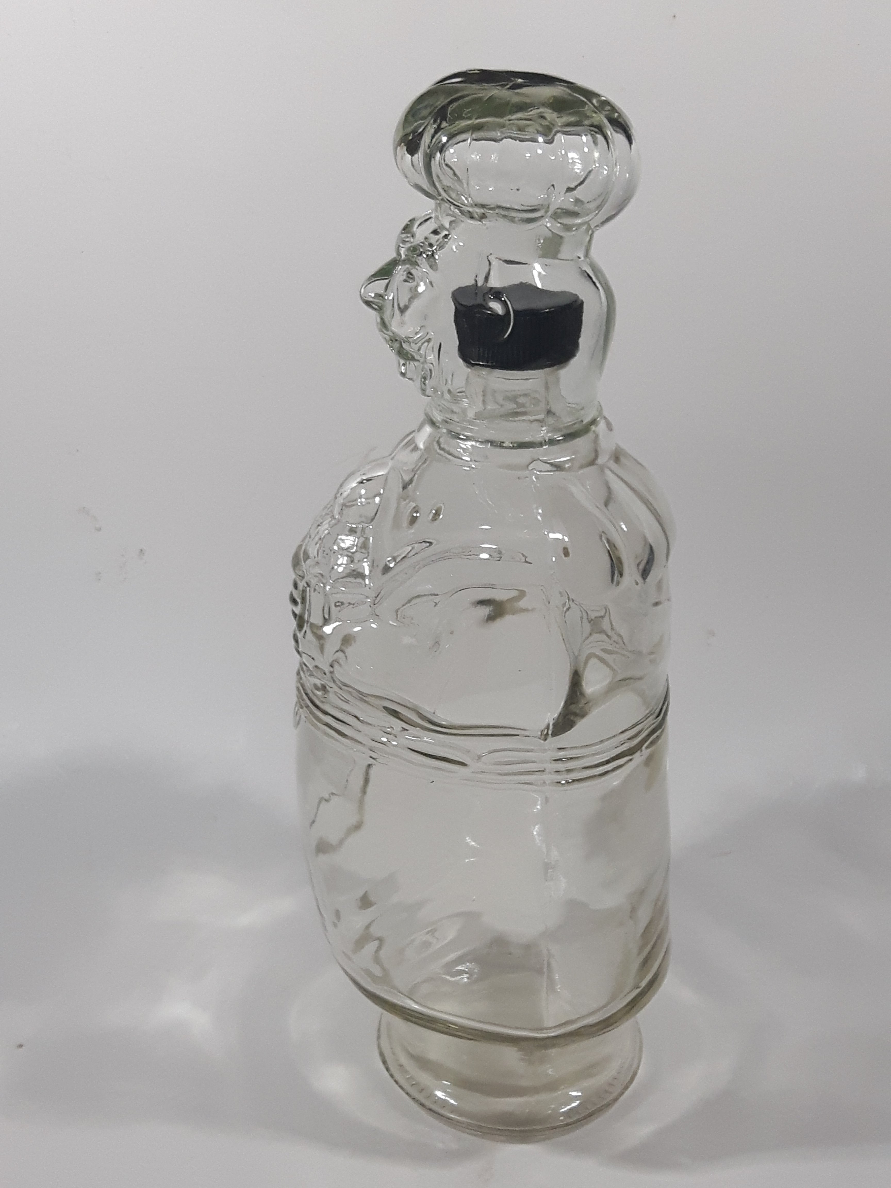 Vintage Chef Shaped Figure 11" Tall Clear Glass Decanter Bottle 4