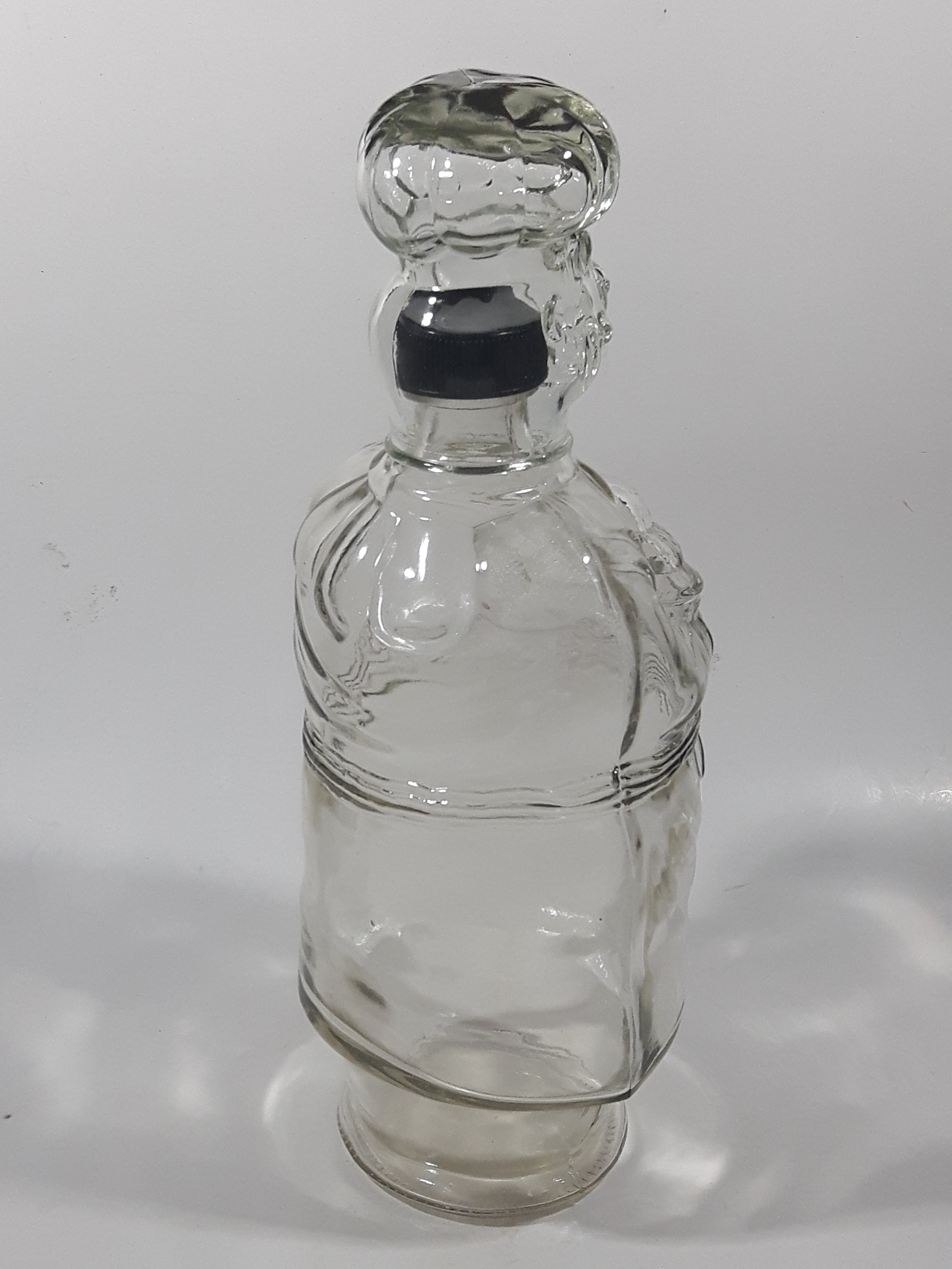 Vintage Chef Shaped Figure 11" Tall Clear Glass Decanter Bottle 7