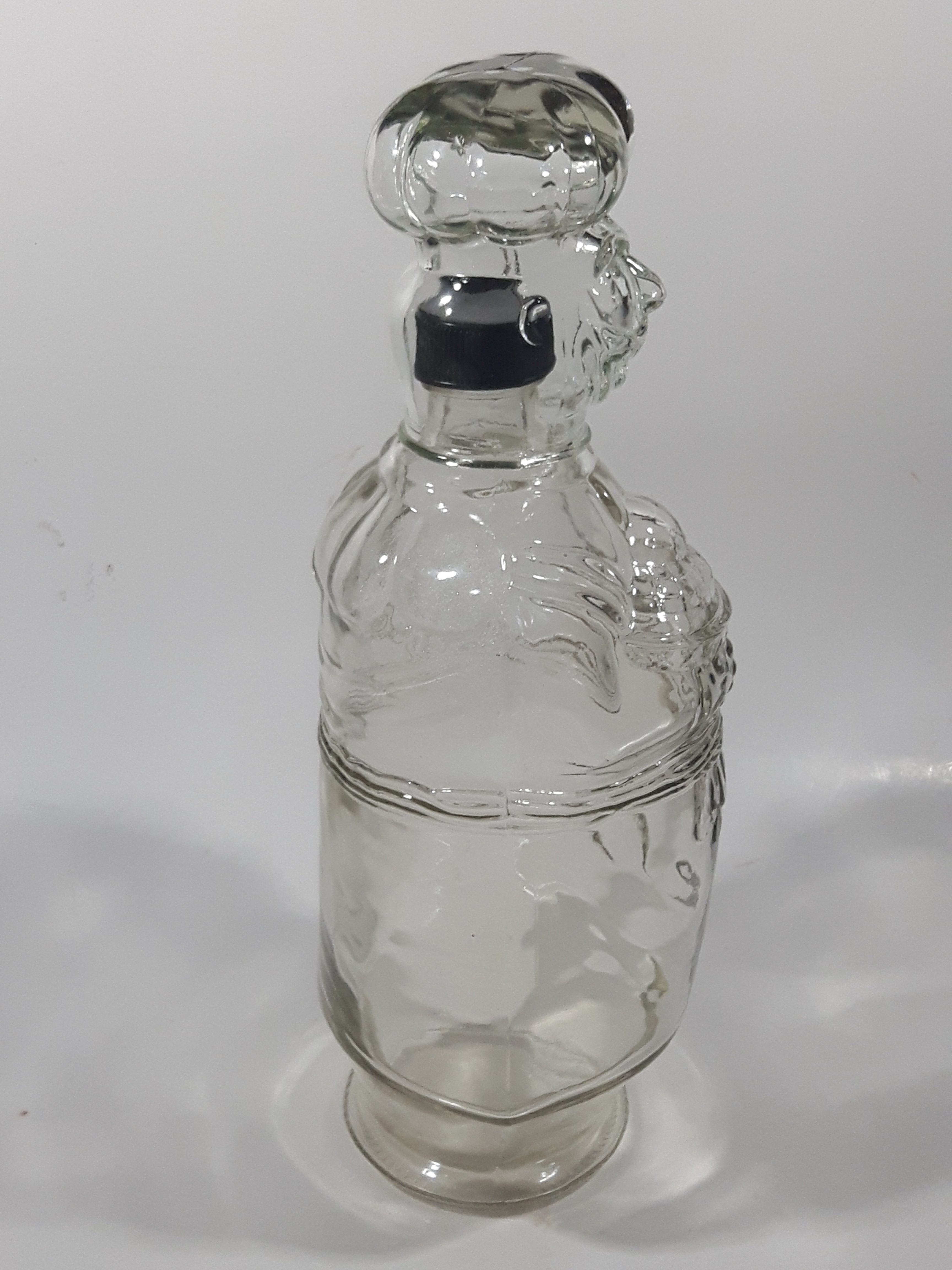 Vintage Chef Shaped Figure 11" Tall Clear Glass Decanter Bottle 8