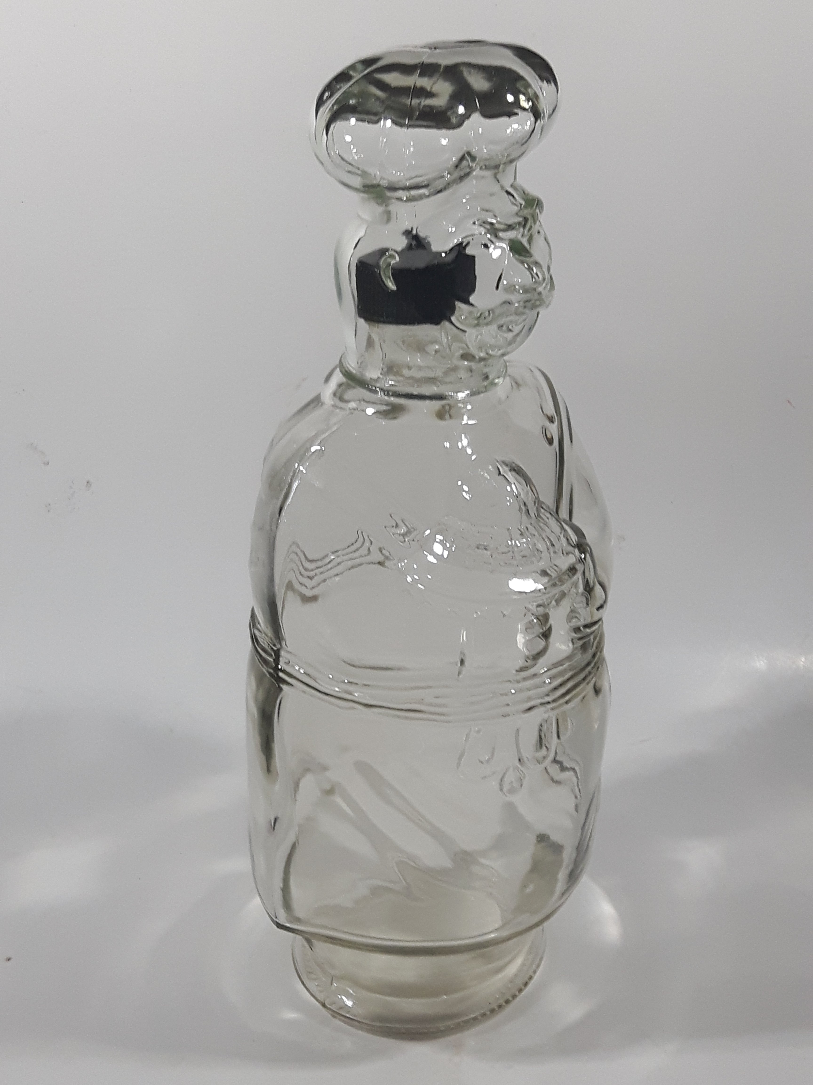 Vintage Chef Shaped Figure 11" Tall Clear Glass Decanter Bottle 9