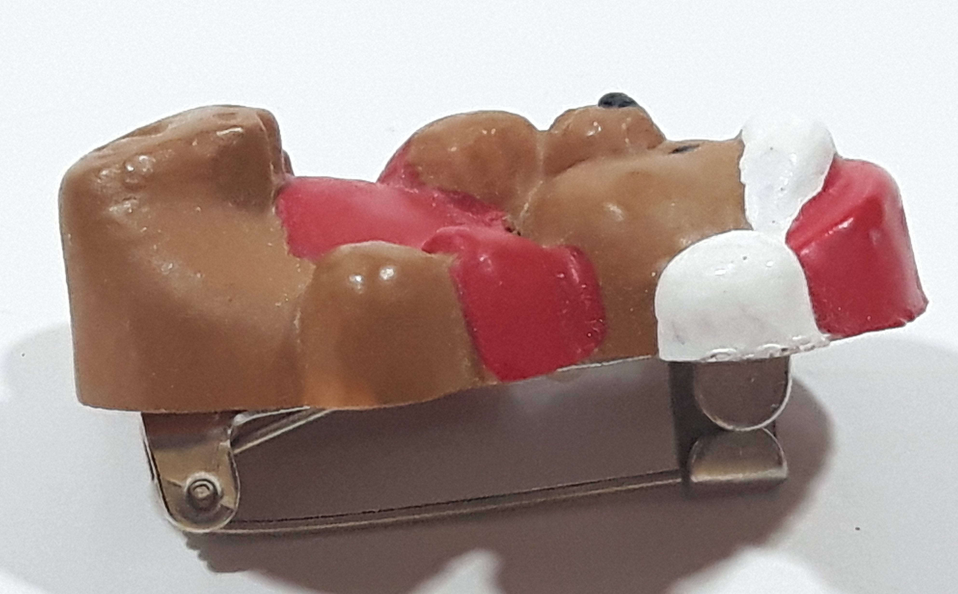 Brown Teddy Bear Wearing Santa Claus Hat 3/4" x 1 1/4" Resin Christmas Brooch Pin 3