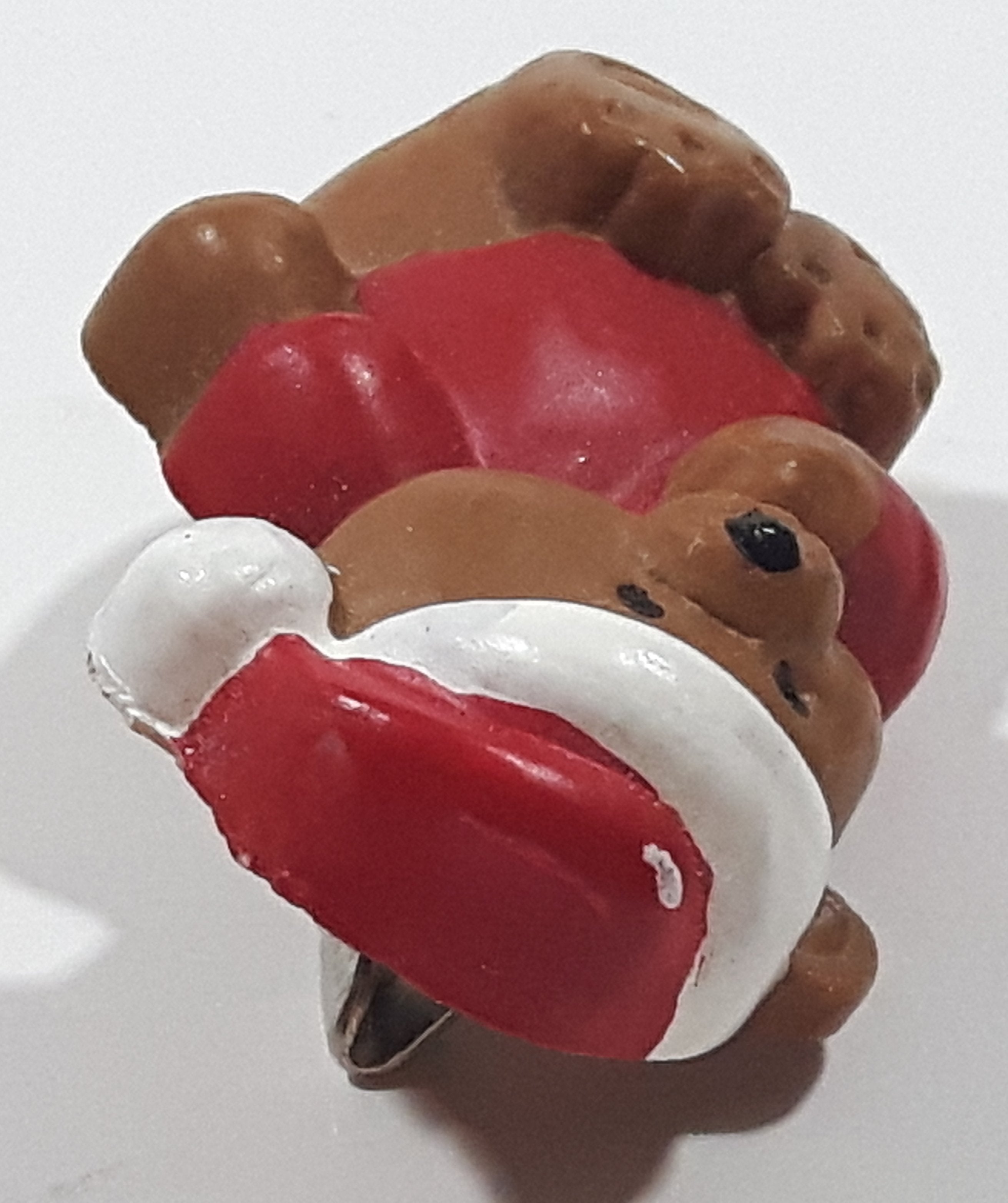 Brown Teddy Bear Wearing Santa Claus Hat 3/4" x 1 1/4" Resin Christmas Brooch Pin 4