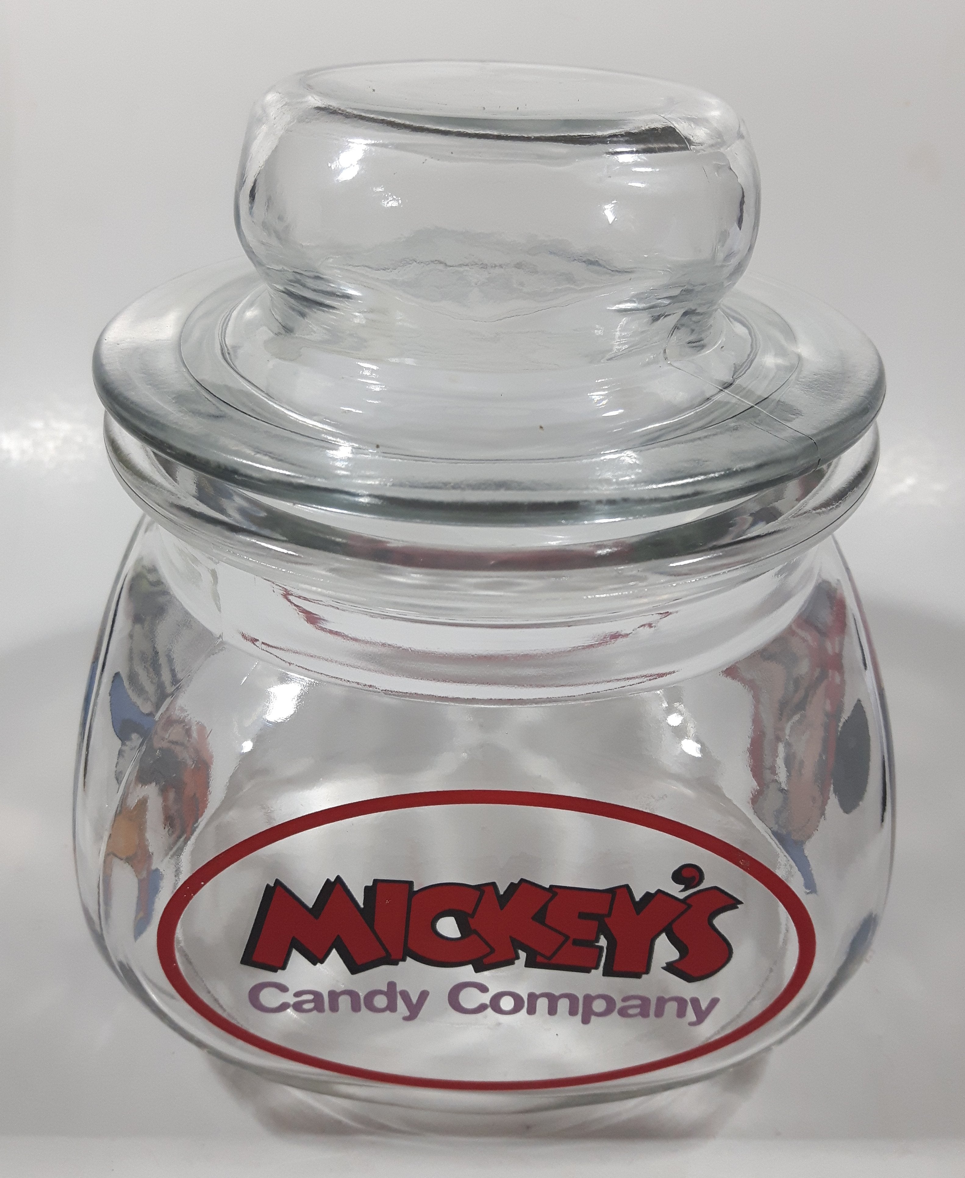 Disneyland Mickey's Candy Company 5 1/2" Tall Anchor Hocking Glass Candy Jar Made in U.S.A. 15