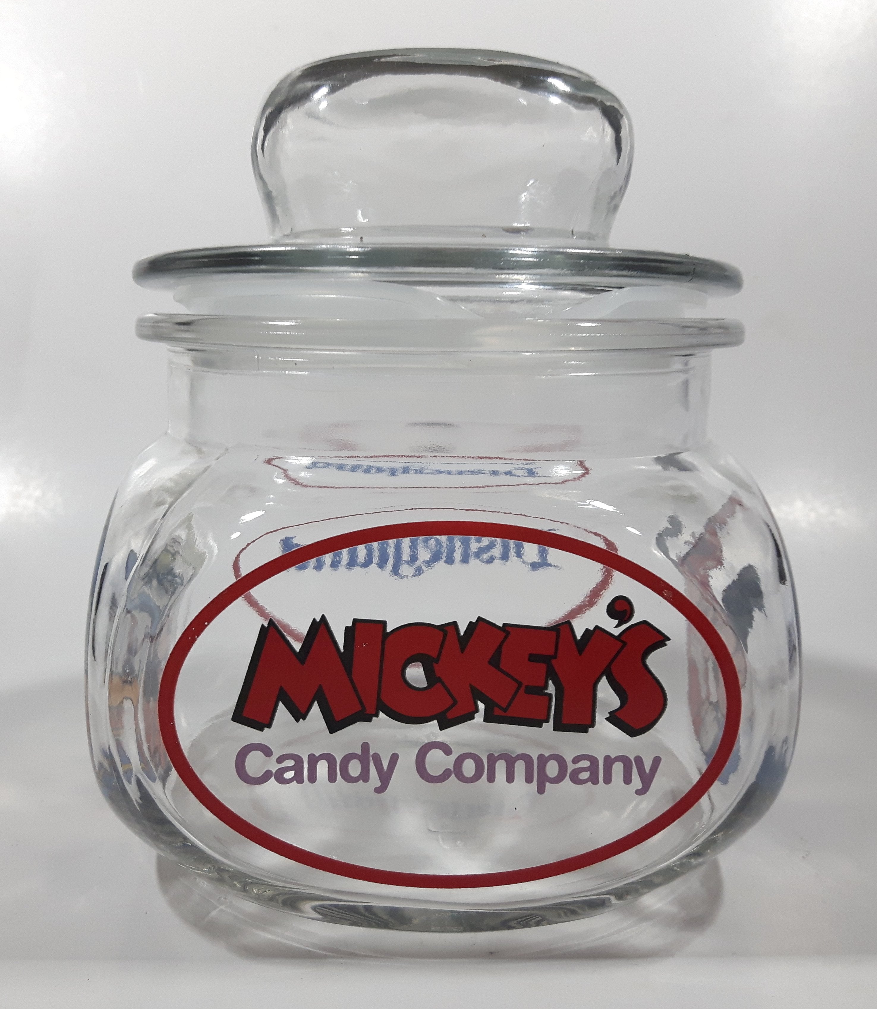 Disneyland Mickey's Candy Company 5 1/2" Tall Anchor Hocking Glass Candy Jar Made in U.S.A. 16