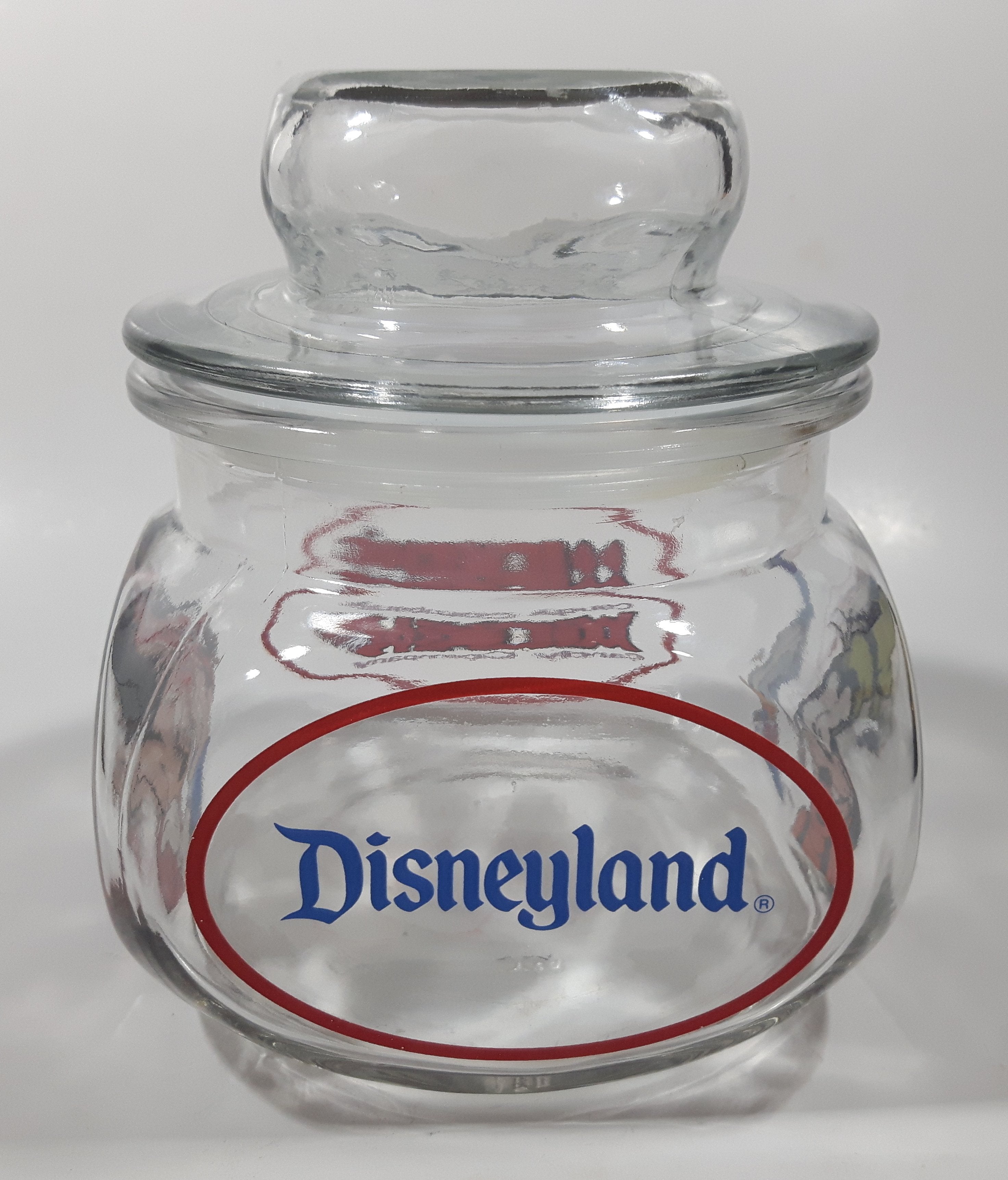 Disneyland Mickey's Candy Company 5 1/2" Tall Anchor Hocking Glass Candy Jar Made in U.S.A. 6
