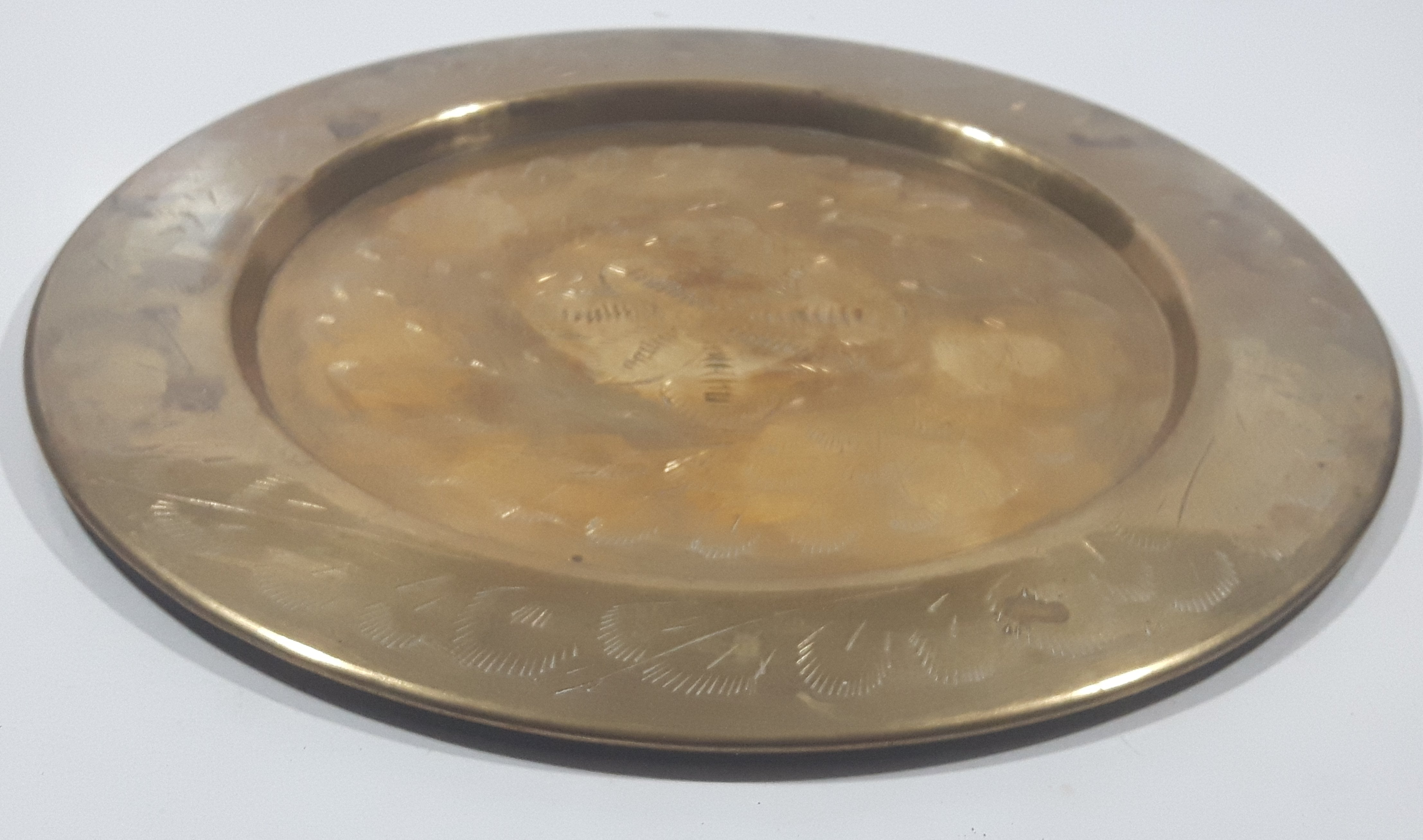 Vintage Engraved Brass Set of 4 Wine Cups and 9" Engraved Brass Serving Tray 15