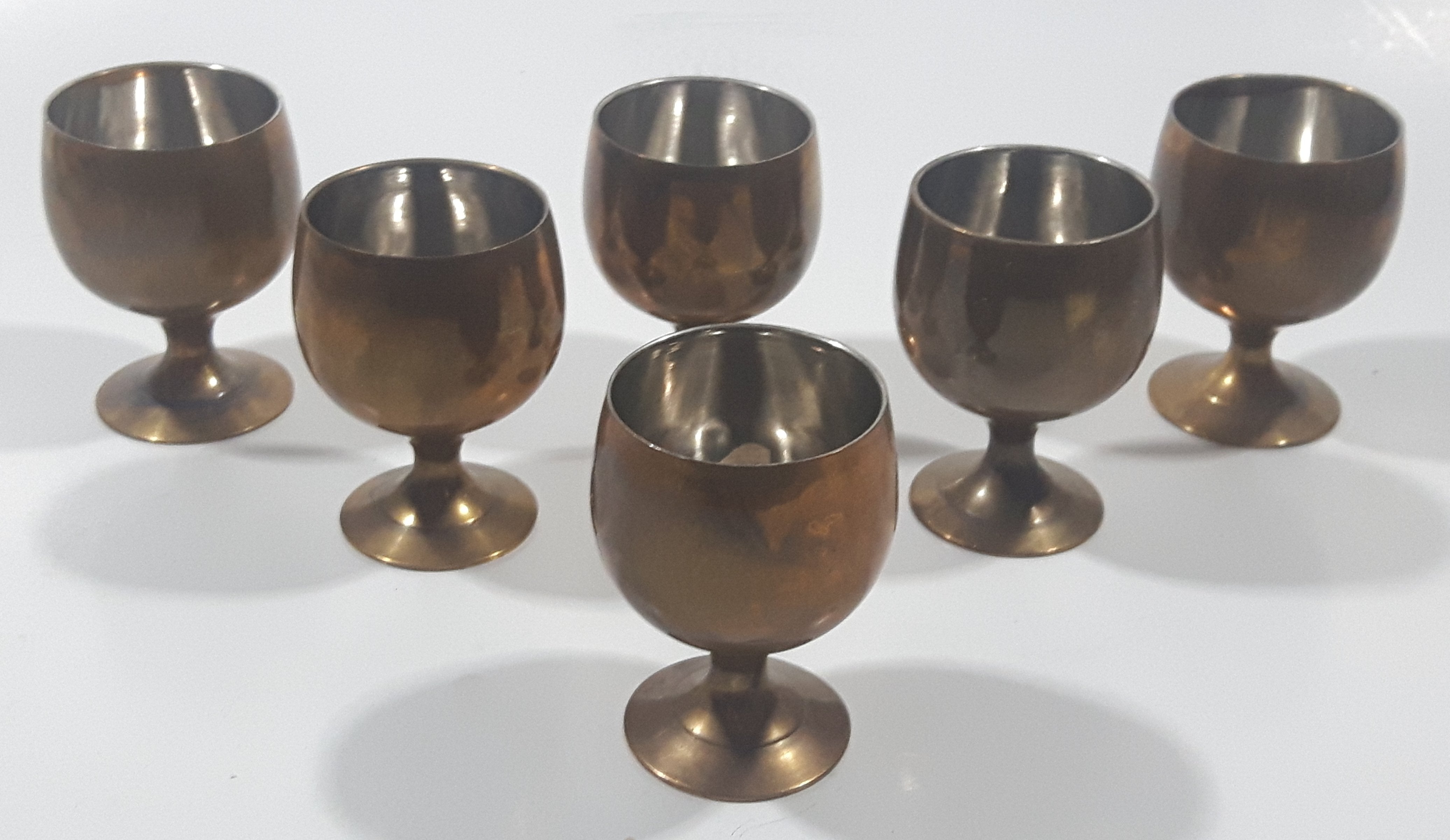 Vintage Brass 2 1/4" Tall Miniature Goblet Cup Set of 6 2
