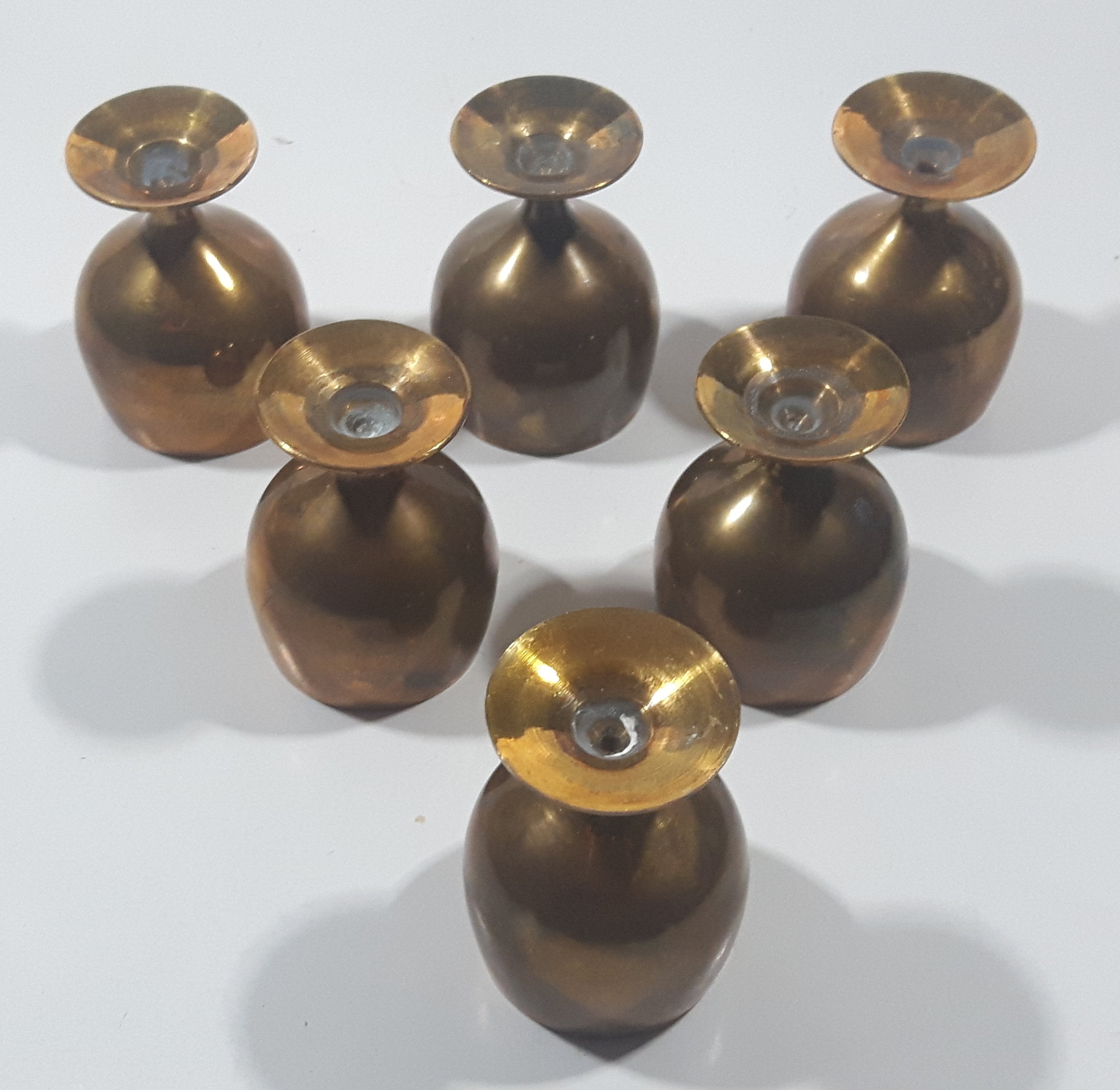 Vintage Brass 2 1/4" Tall Miniature Goblet Cup Set of 6 5