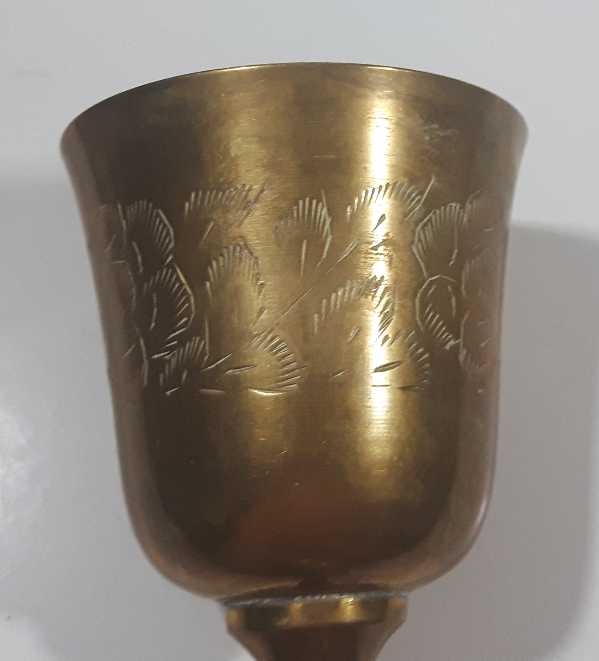 Vintage Engraved Brass Set of 4 Wine Cups and 9" Engraved Brass Serving Tray 31