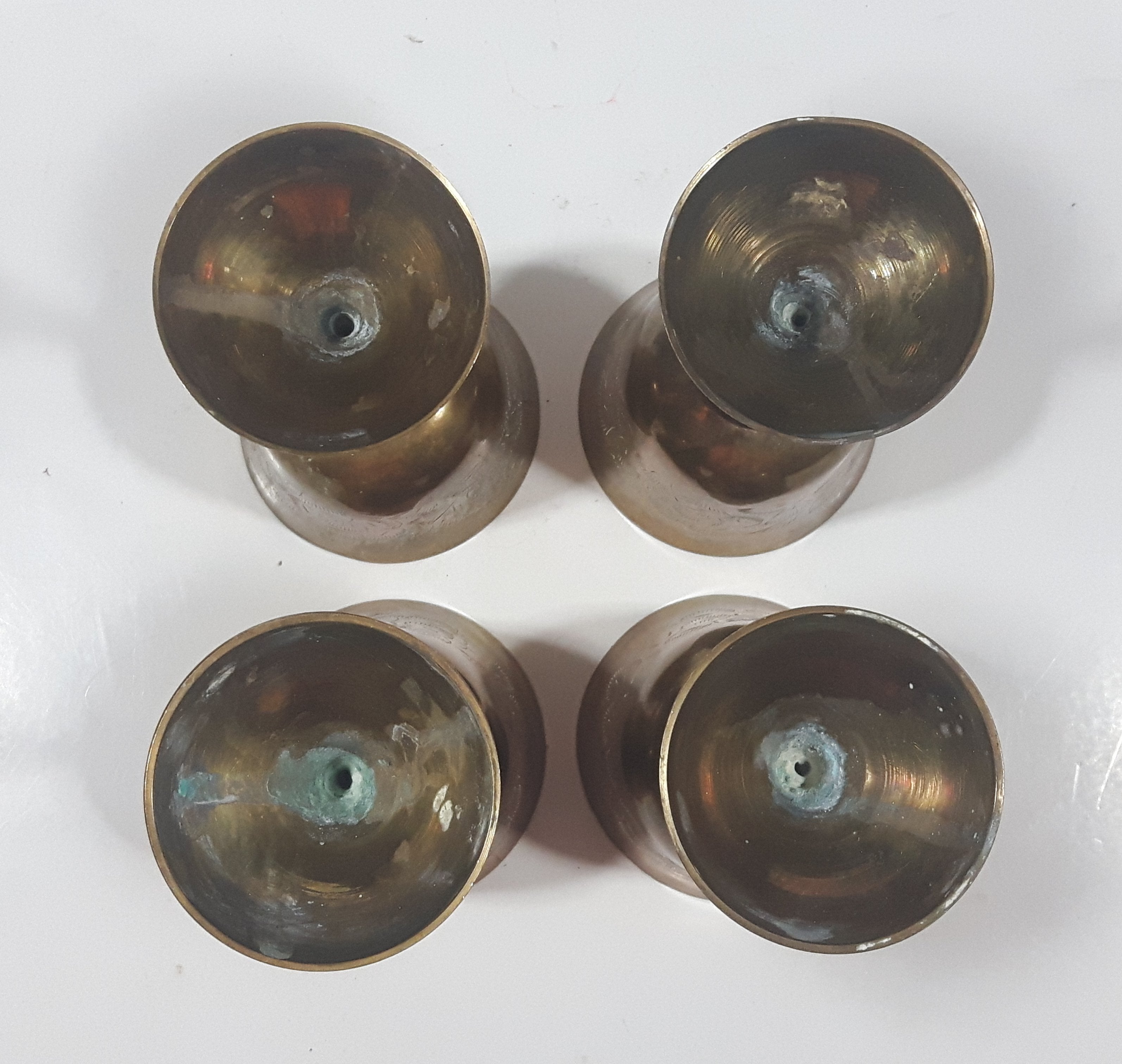Vintage Engraved Brass Set of 4 Wine Cups and 9" Engraved Brass Serving Tray 34
