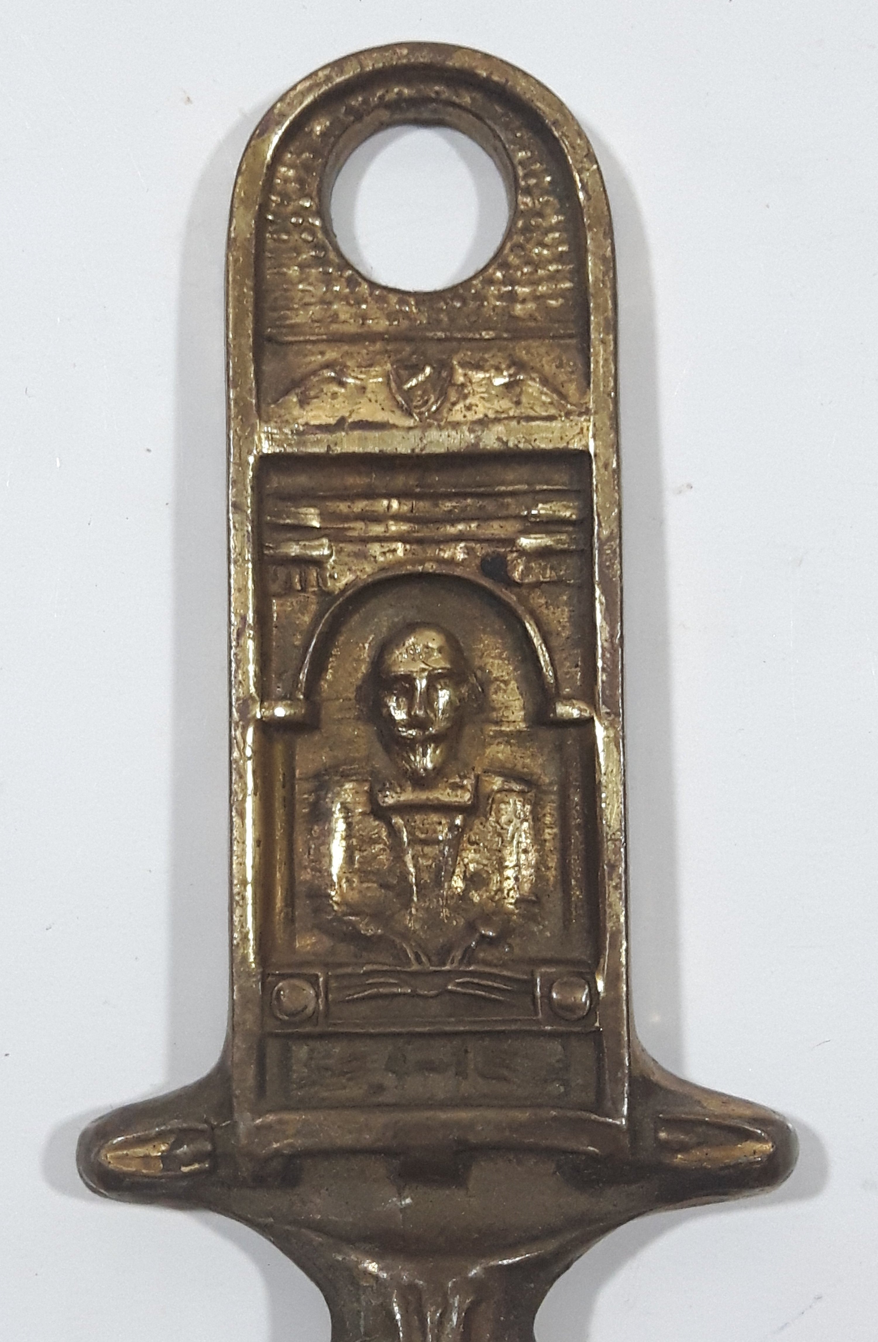 Antique 1930s GBF Shakespeare Reading From Balcony English Brass Metal Bottle Opener 2
