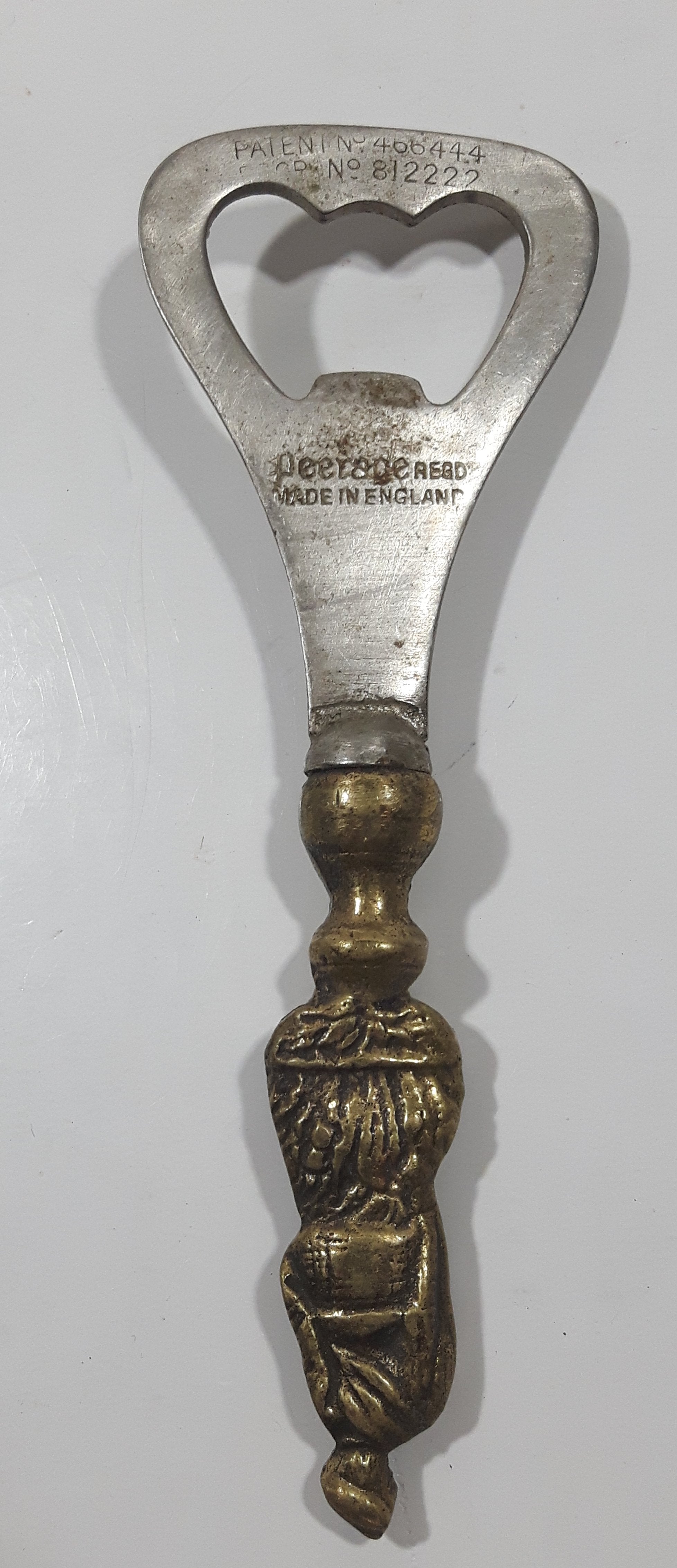 Antique Peerage Man Figural Brass Metal Bottle Opener Made in England Pat No. 466444 Pat No. 812222 8
