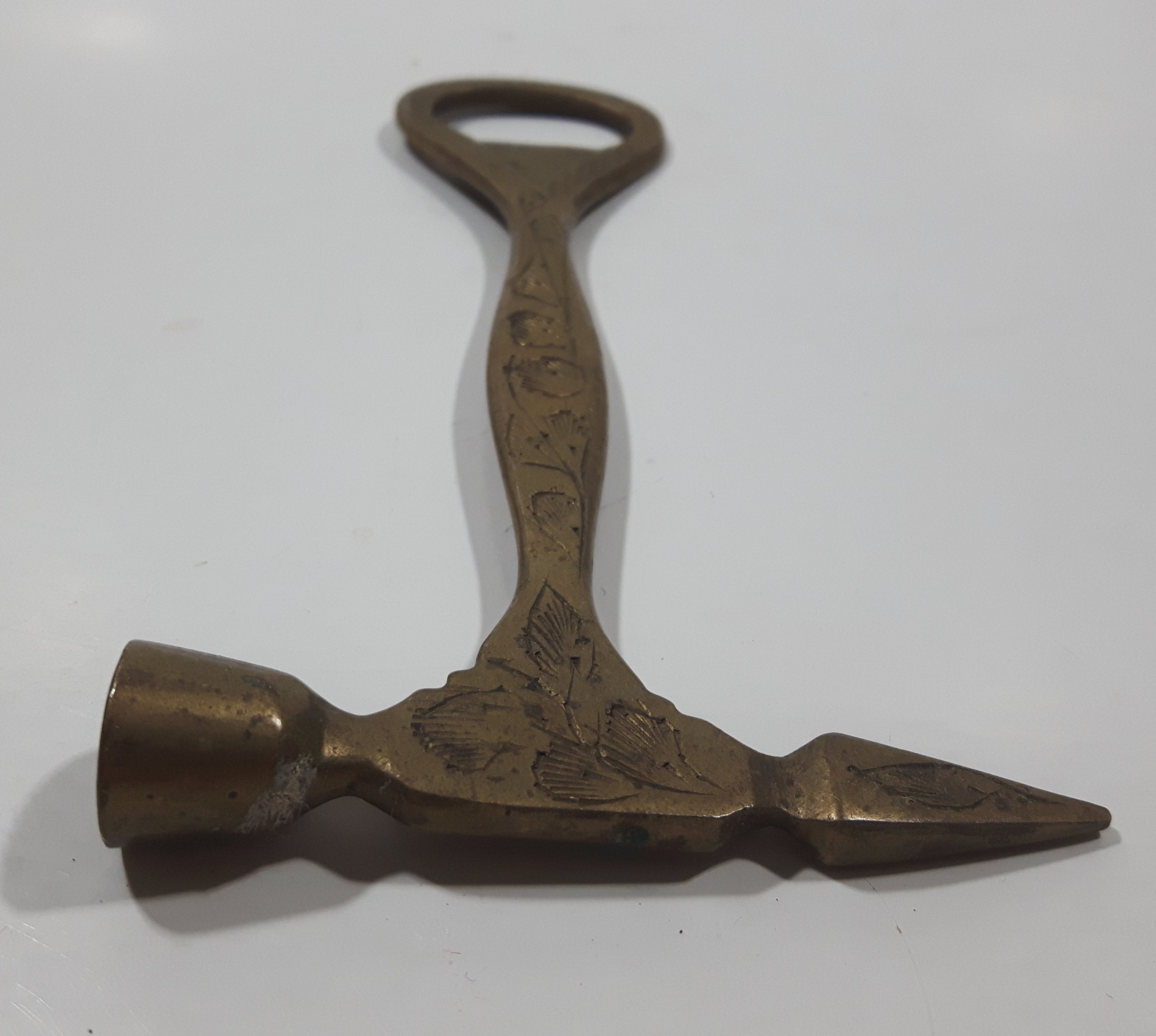 Antique Hammer Ice Pick Engraved Solid Brass Metal Bottle Opener 6