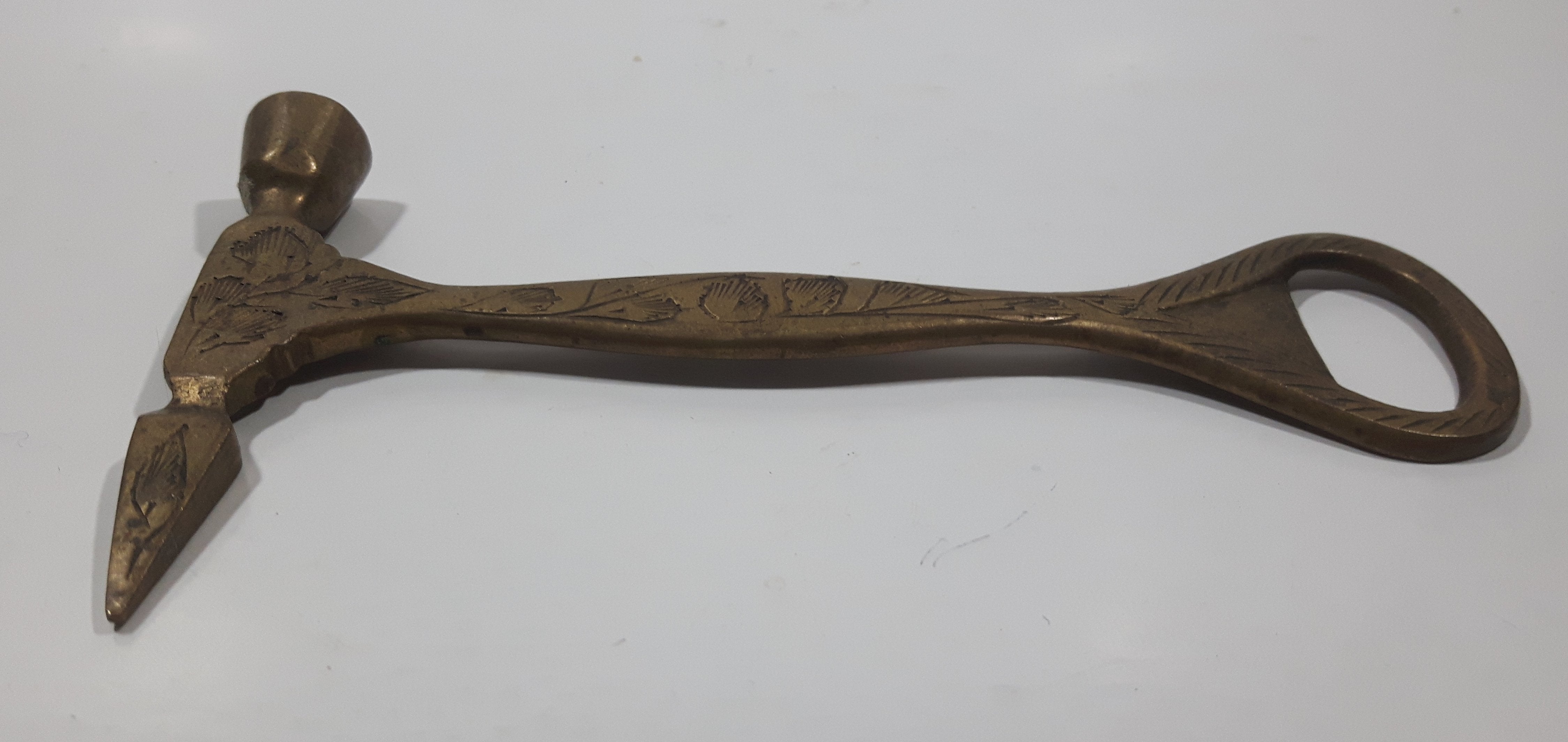Antique Hammer Ice Pick Engraved Solid Brass Metal Bottle Opener 7