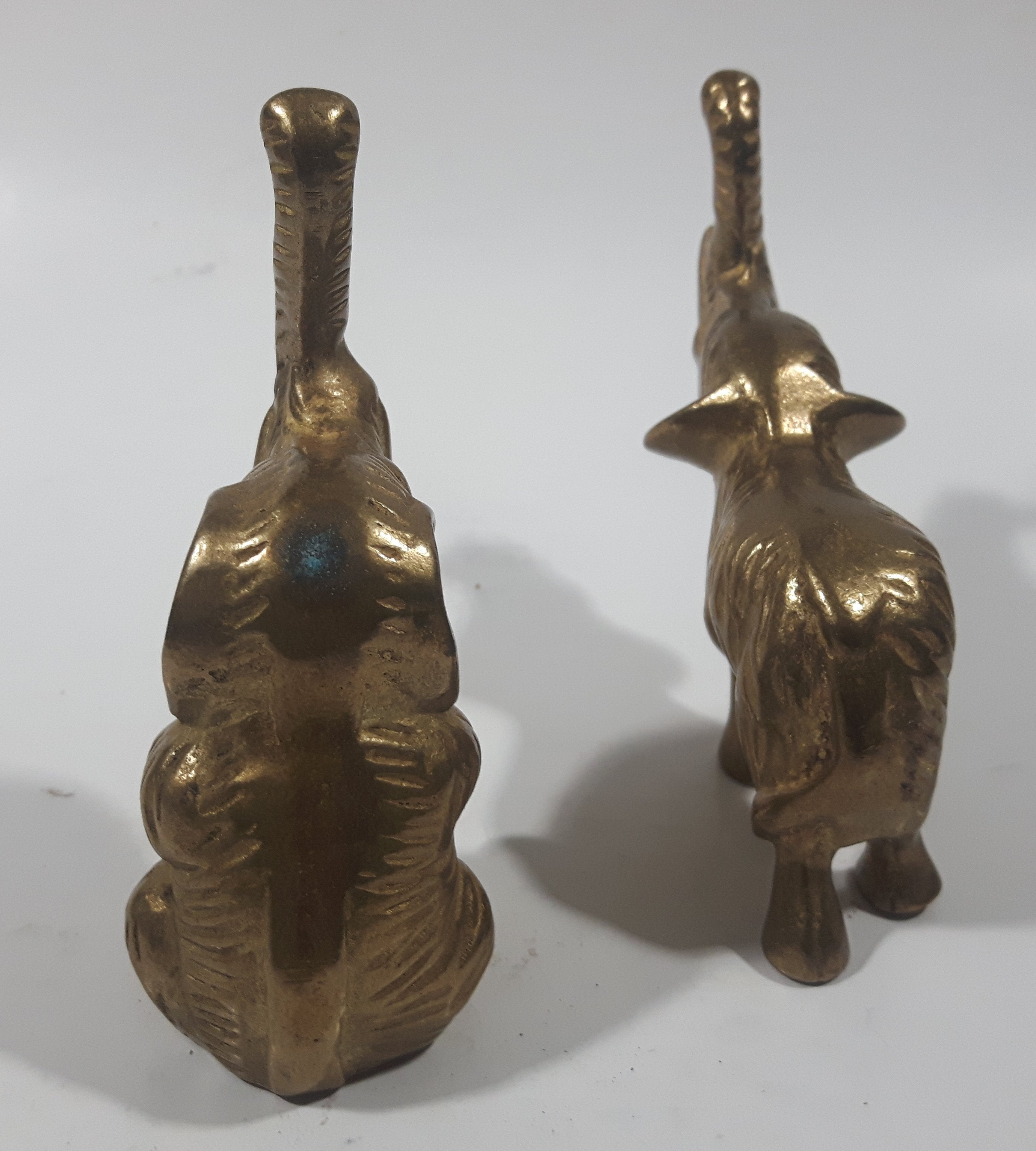Vintage Brass Elephant Sculptures Sitting and Standing Set of 2 6