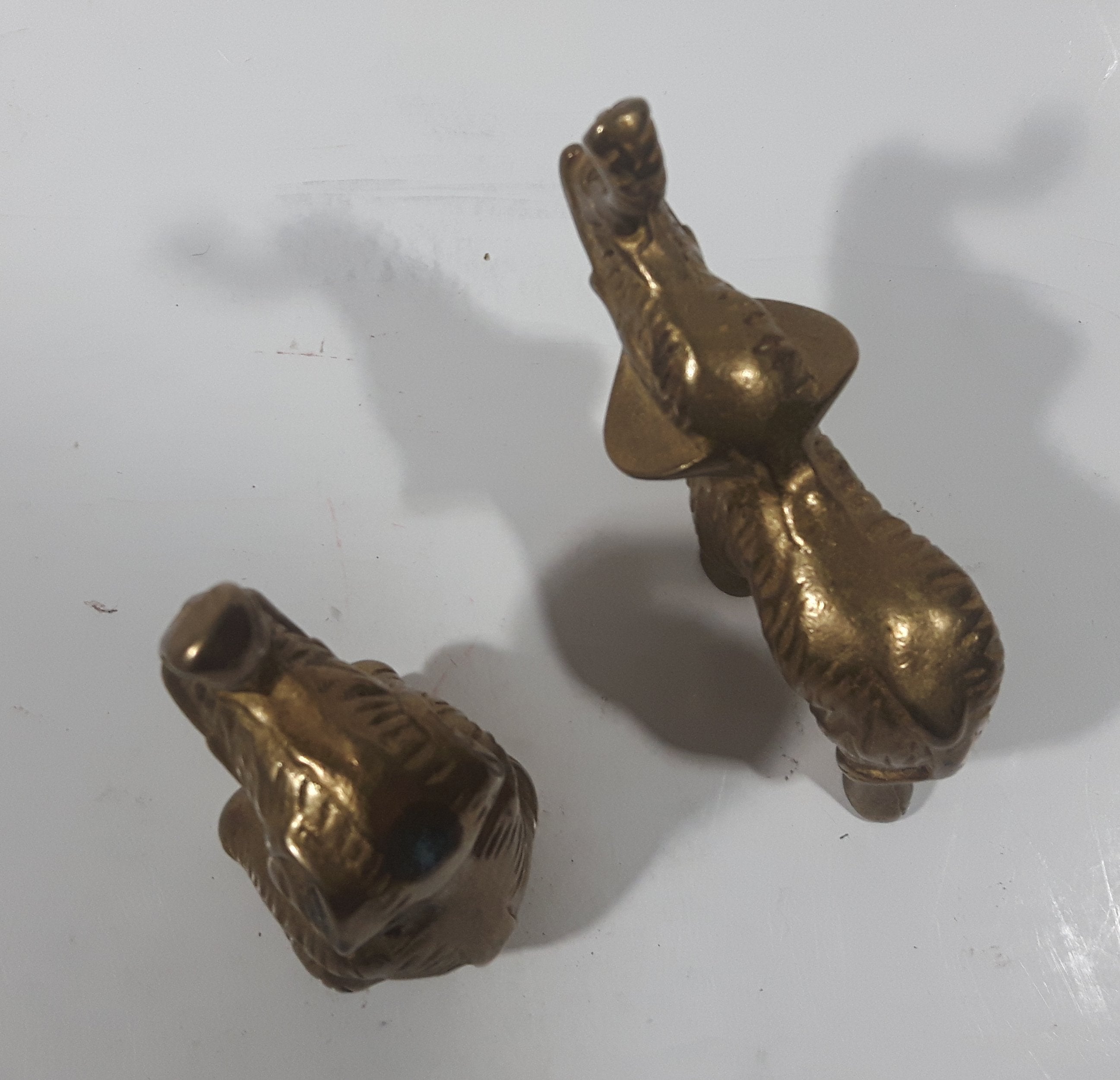Vintage Brass Elephant Sculptures Sitting and Standing Set of 2 8