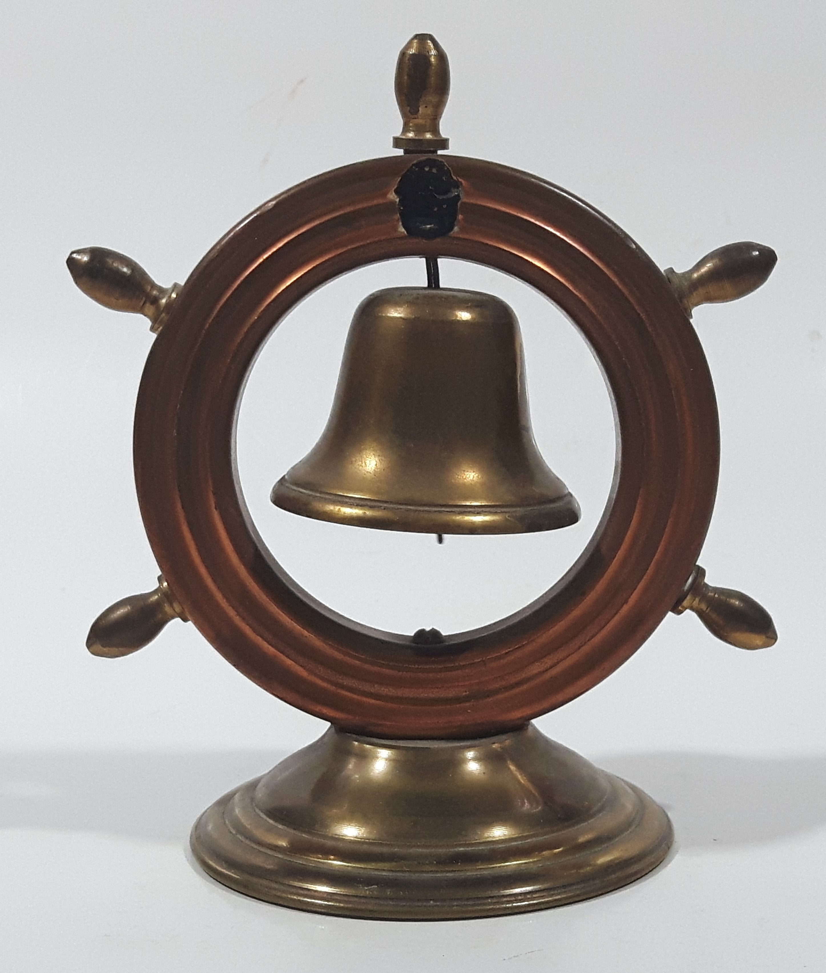 Vintage Copper Captain's Ship Wheel with Brass Bell and Base 4 1/2" Tall 6