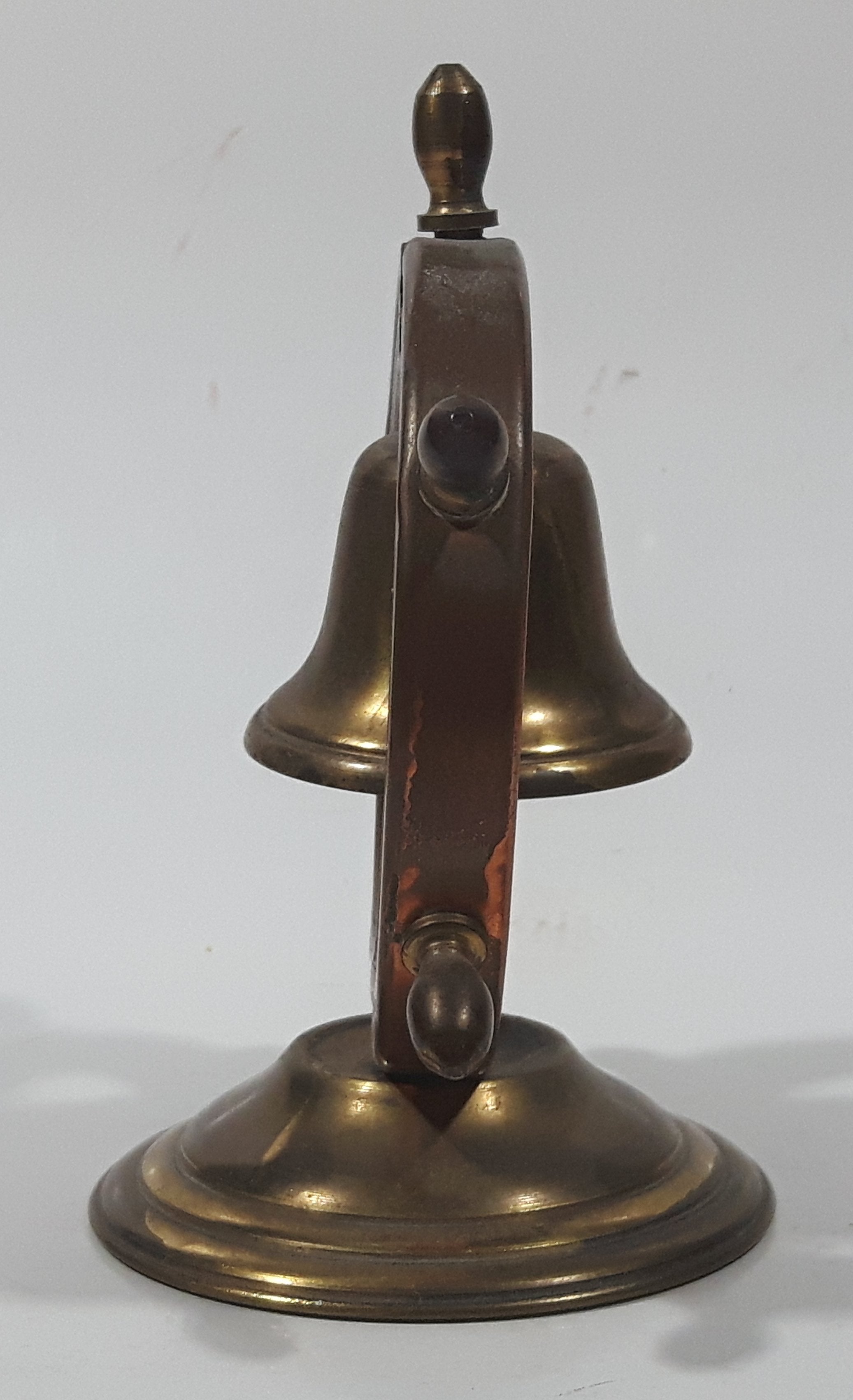 Vintage Copper Captain's Ship Wheel with Brass Bell and Base 4 1/2" Tall 8