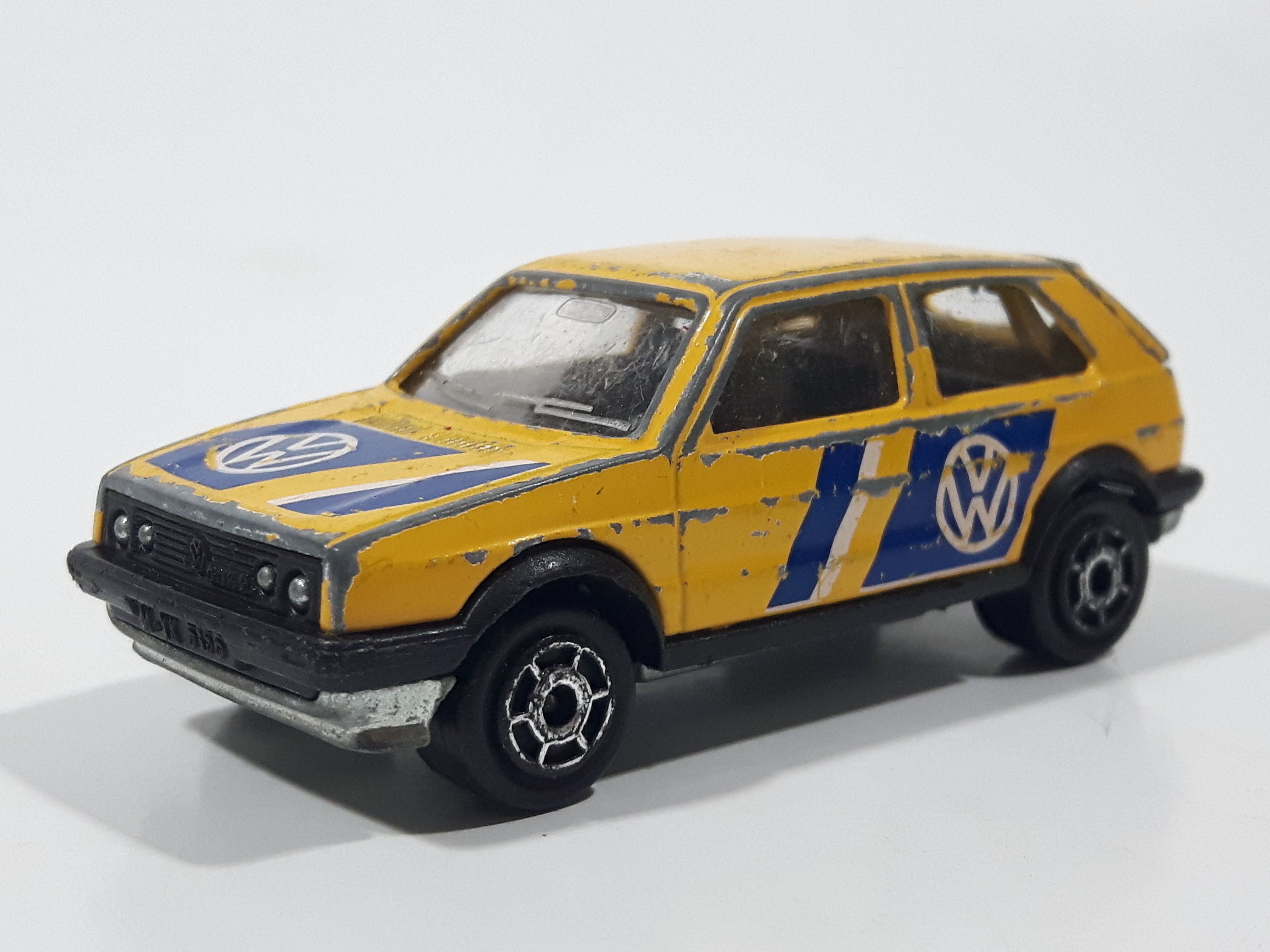 Vintage Majorette No. 235 VW Golf GTI Yellow 1/56 Scale Die Cast Toy Car Vehicle with Opening Rear Hatch