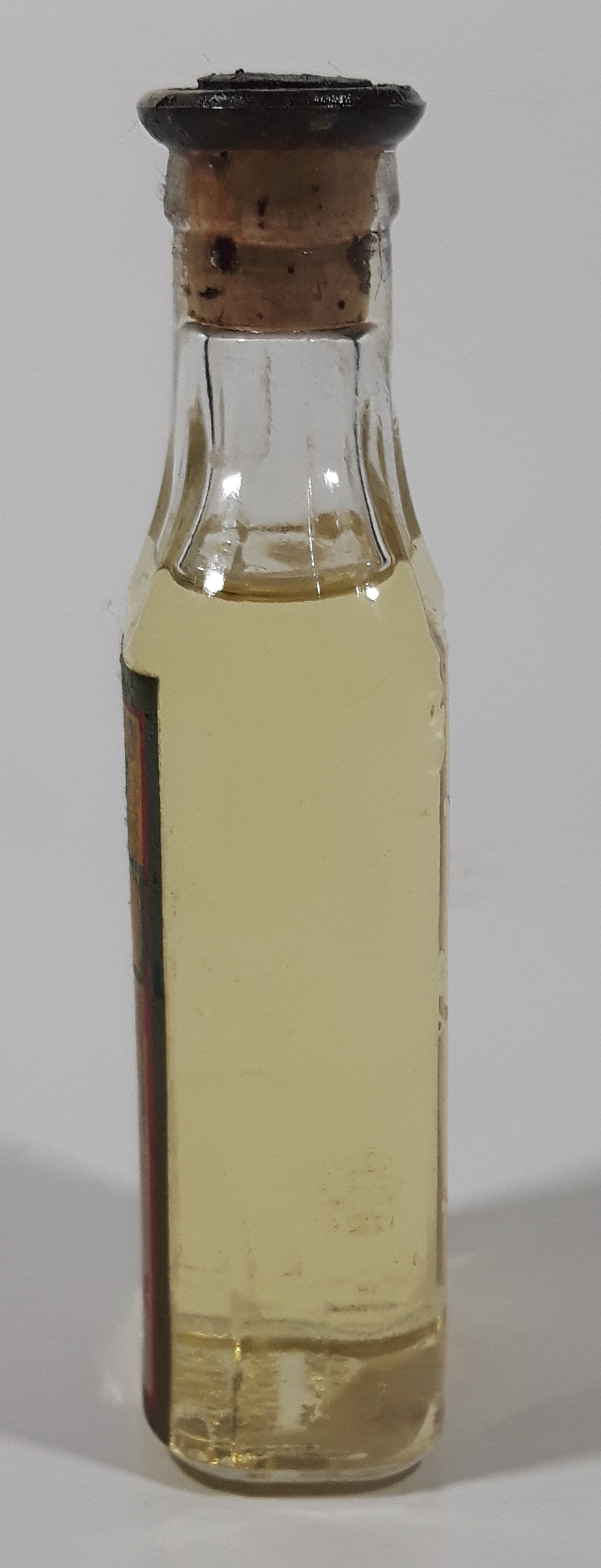 Antique Robinson & Webber Limited Winnipeg Packers Bottlers B.P. Pharmaceutical Goldex Gold Pure Cold Drawn London Castor Oil 4 1/2" Tall Glass Bottle with Cork Still FULL 3