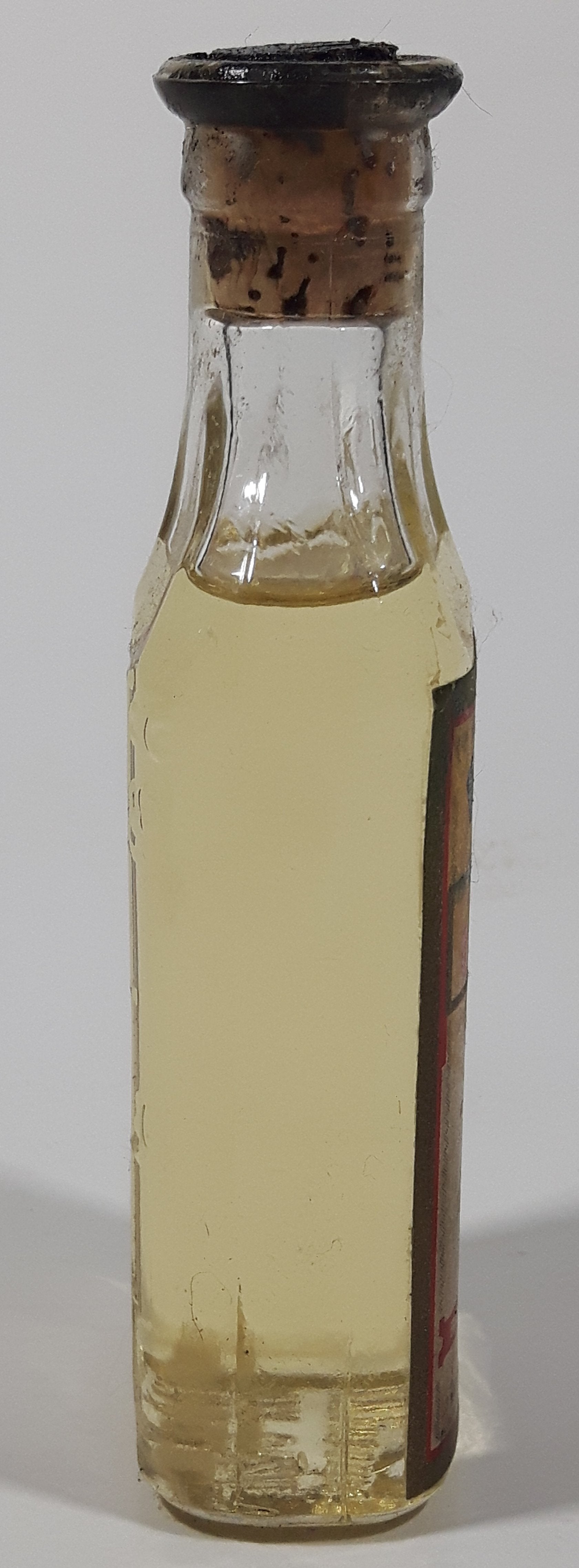 Antique Robinson & Webber Limited Winnipeg Packers Bottlers B.P. Pharmaceutical Goldex Gold Pure Cold Drawn London Castor Oil 4 1/2" Tall Glass Bottle with Cork Still FULL 7