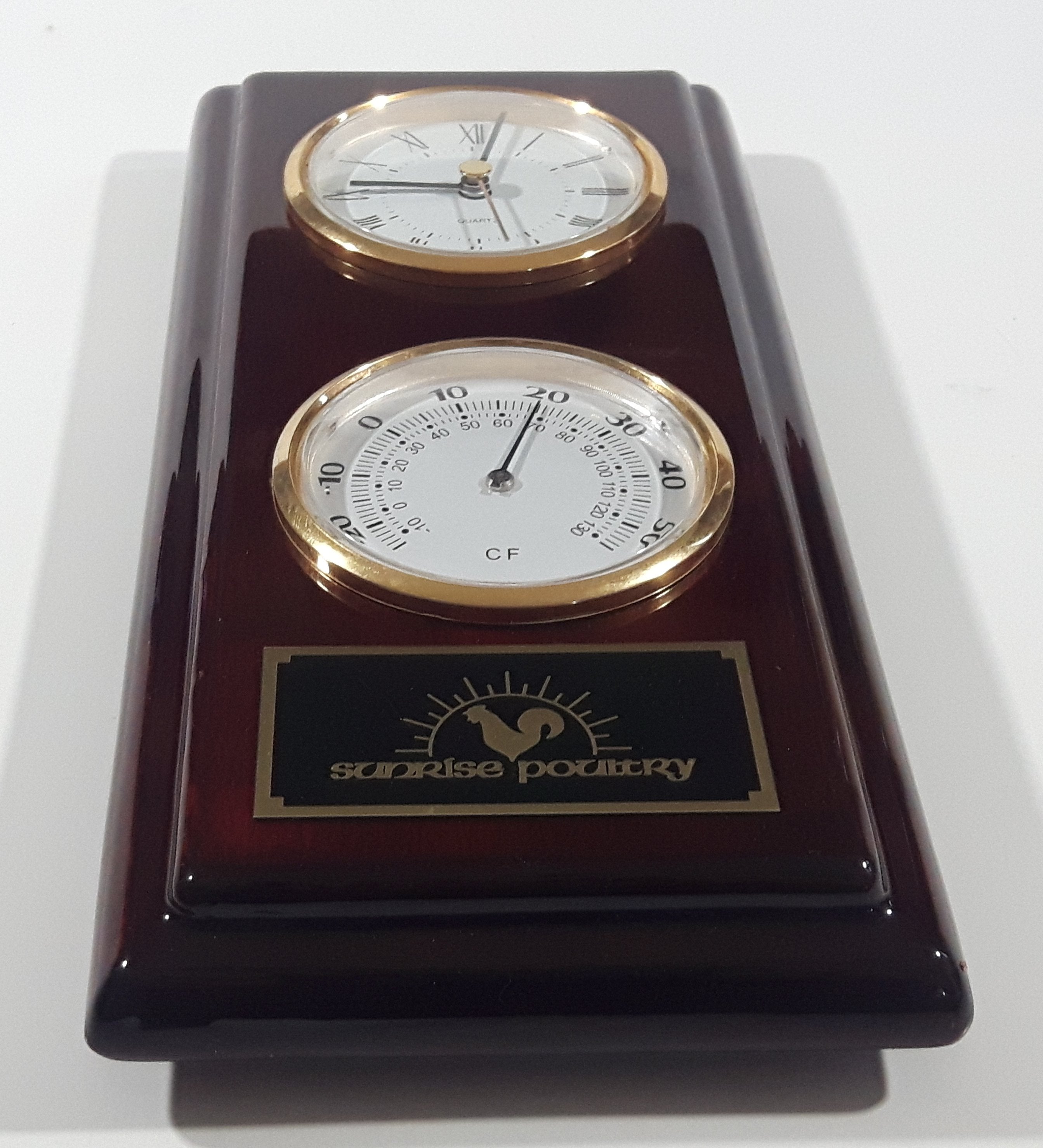 Sunrise Poultry 5" x 11" Wood Plaque Clock and Thermometer 2