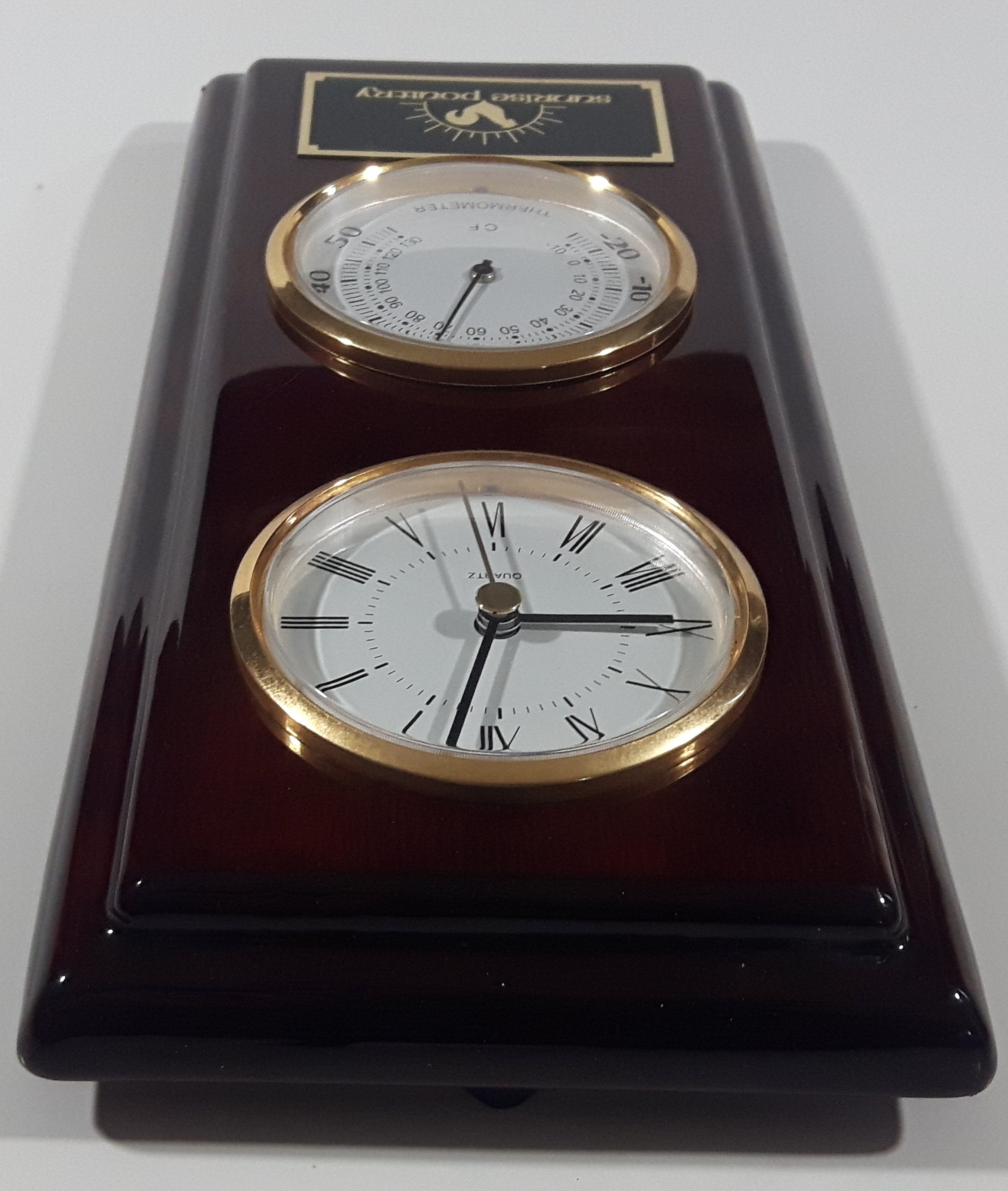 Sunrise Poultry 5" x 11" Wood Plaque Clock and Thermometer 4