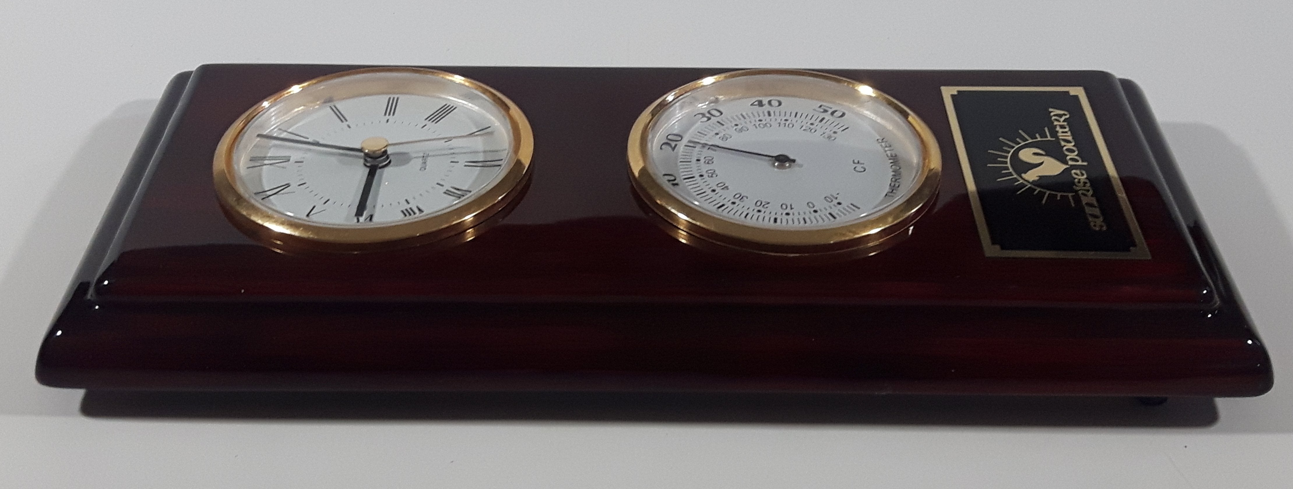 Sunrise Poultry 5" x 11" Wood Plaque Clock and Thermometer 5