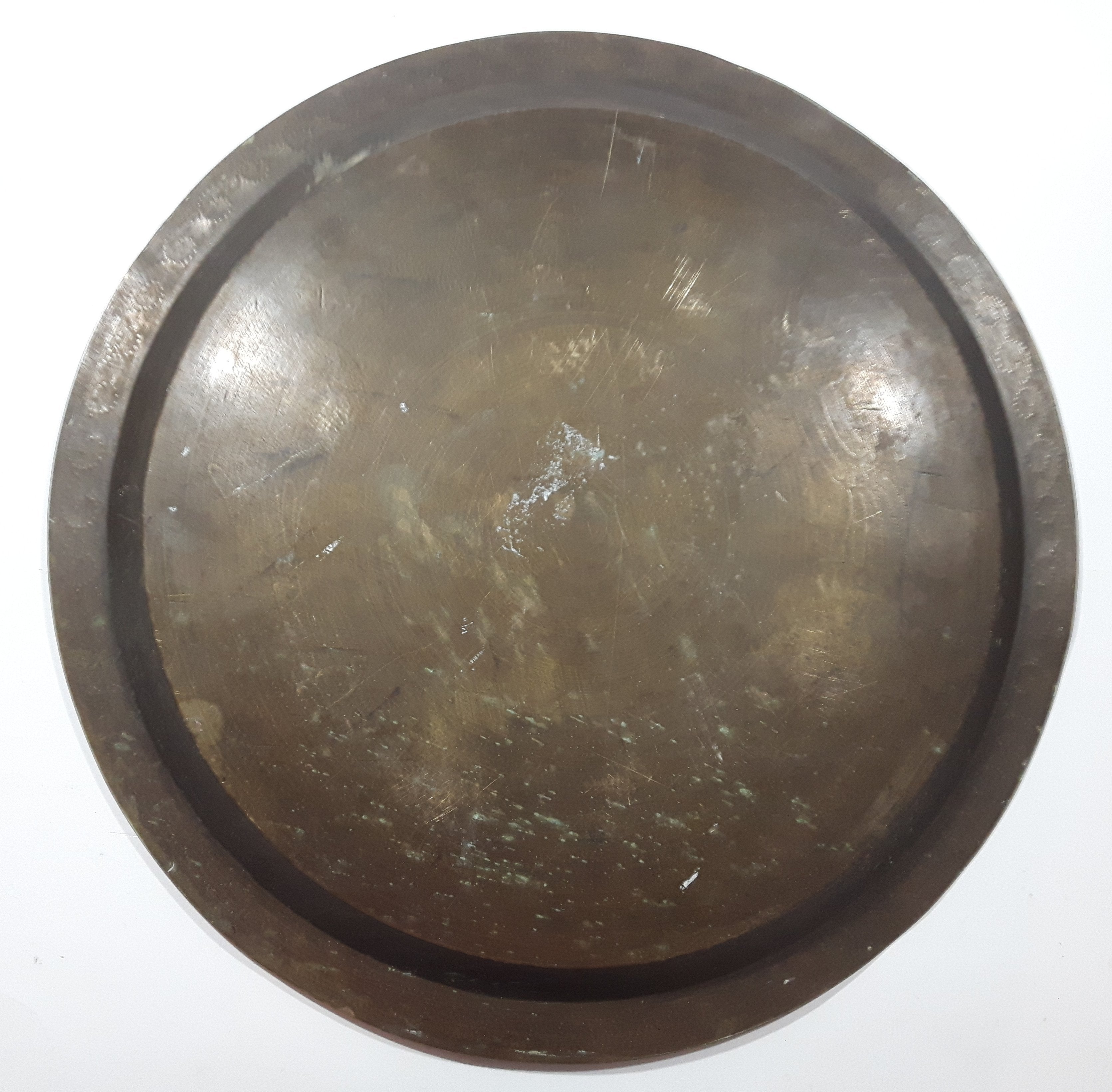 Vintage Chinese Man and Boy with Dragons and Other Mythical Creatures Engraved 17 1/4" Brass Metal Tray 3
