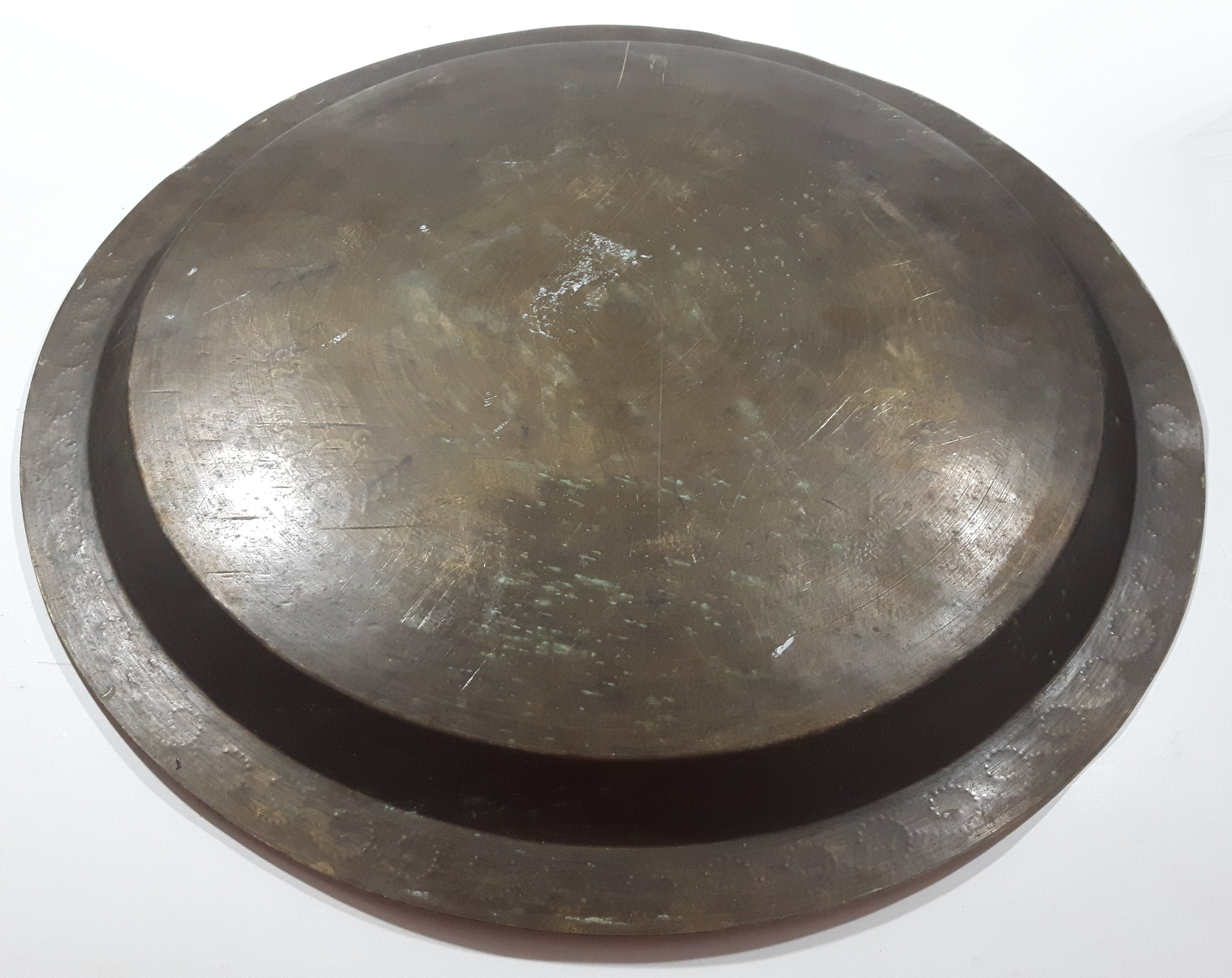 Vintage Chinese Man and Boy with Dragons and Other Mythical Creatures Engraved 17 1/4" Brass Metal Tray 4