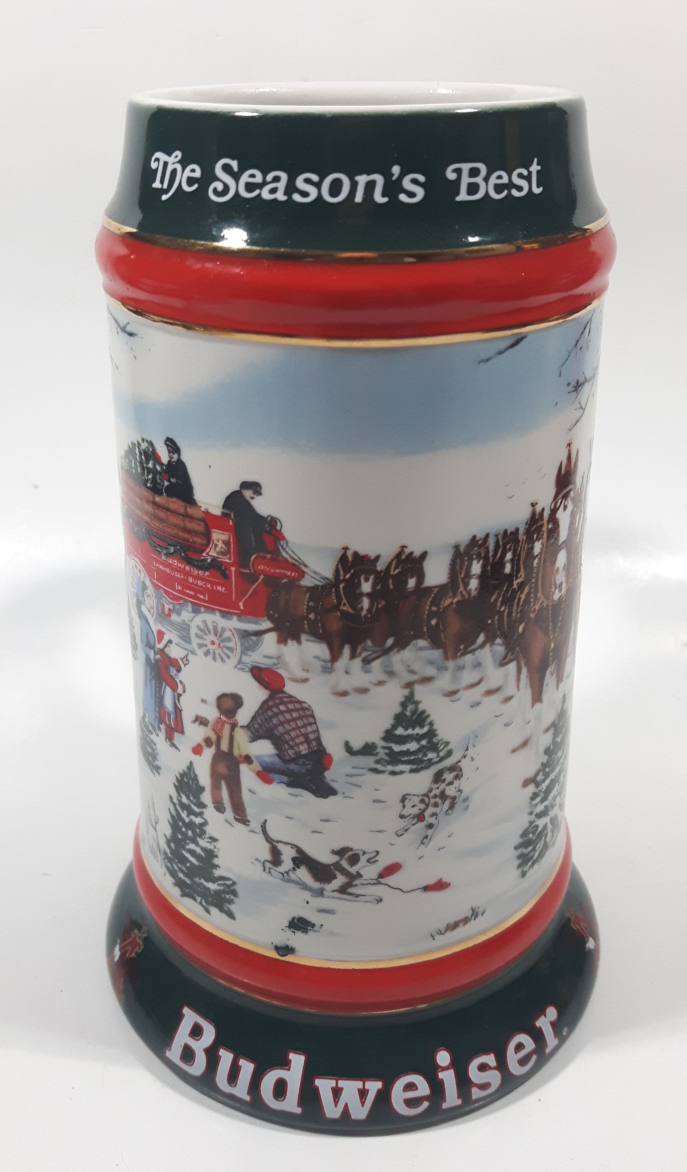 1991 Budweiser Holiday Stein Collection The Season's Best Ceramic Beer Stein By Artist Susan Sampson - Handcrafted in Brazil by Ceramarte 2