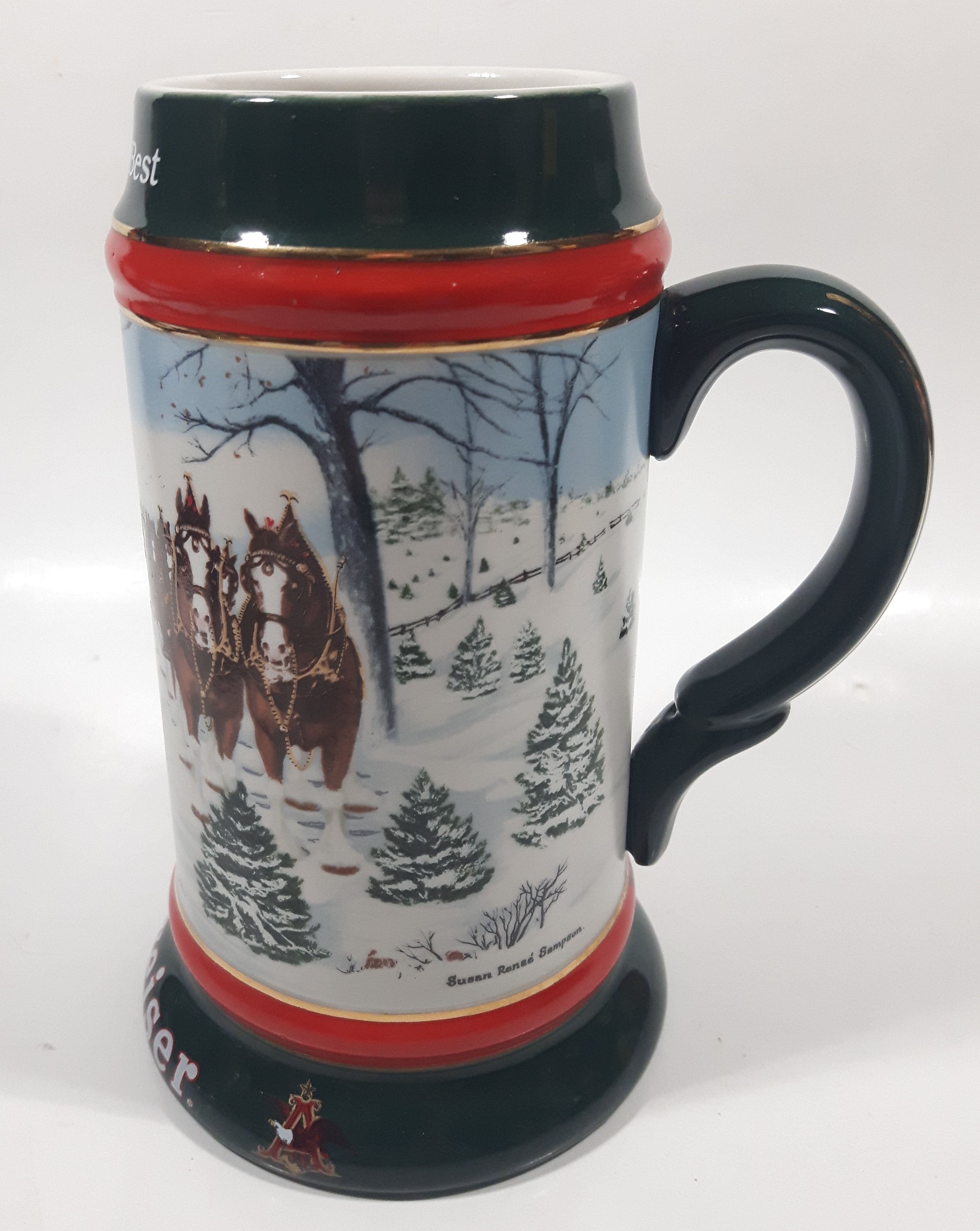 1991 Budweiser Holiday Stein Collection The Season's Best Ceramic Beer Stein By Artist Susan Sampson - Handcrafted in Brazil by Ceramarte 4