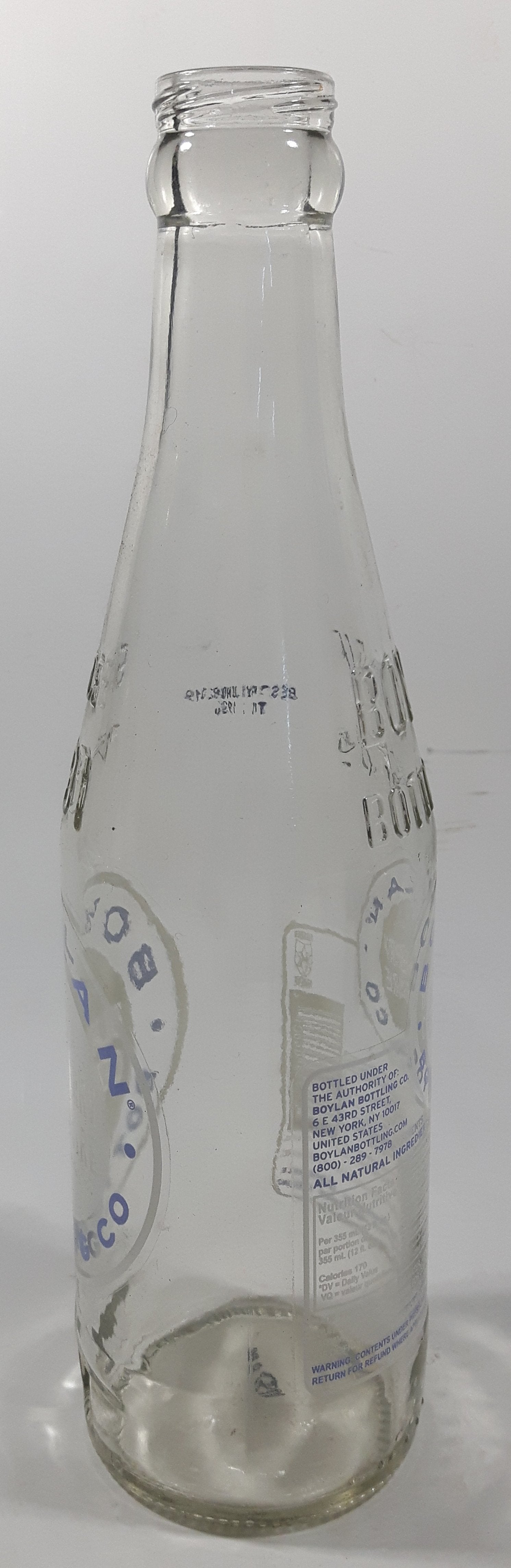 Boylan Black Cherry 9" Tall 355mL Embossed Clear Glass Soda Pop Bottle 2