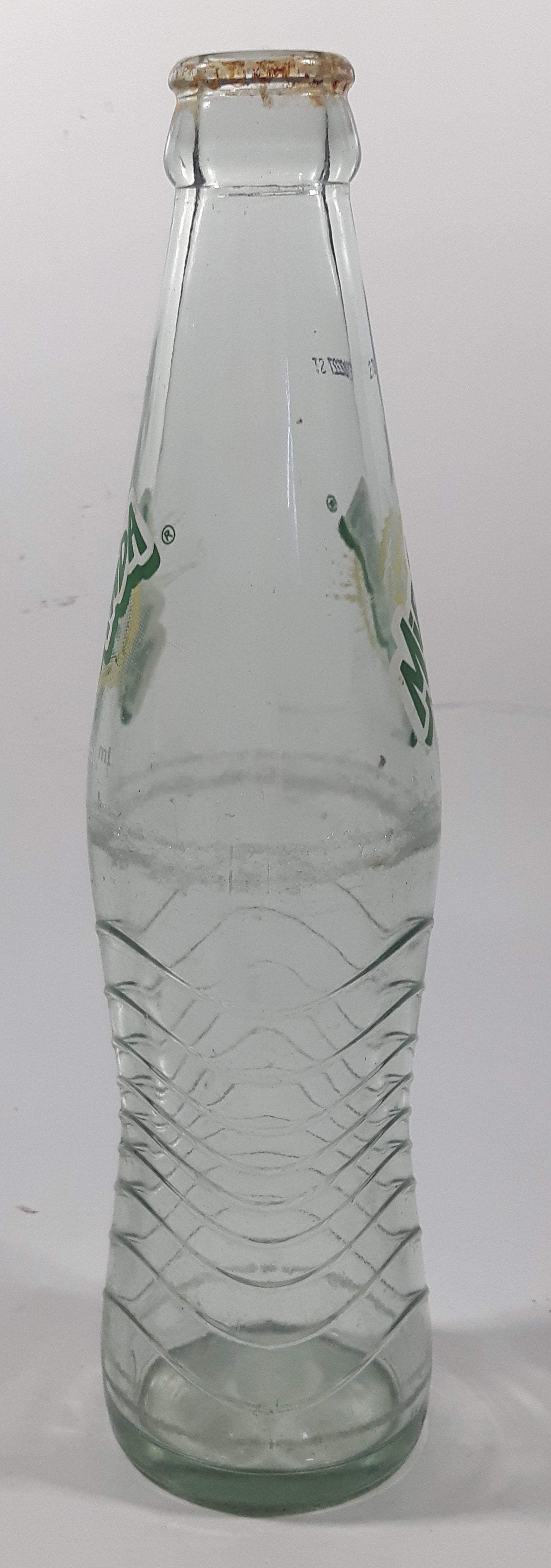 Mirinda 8 3/4" Tall 237mL Embossed Clear Glass Soda Pop Bottle 2