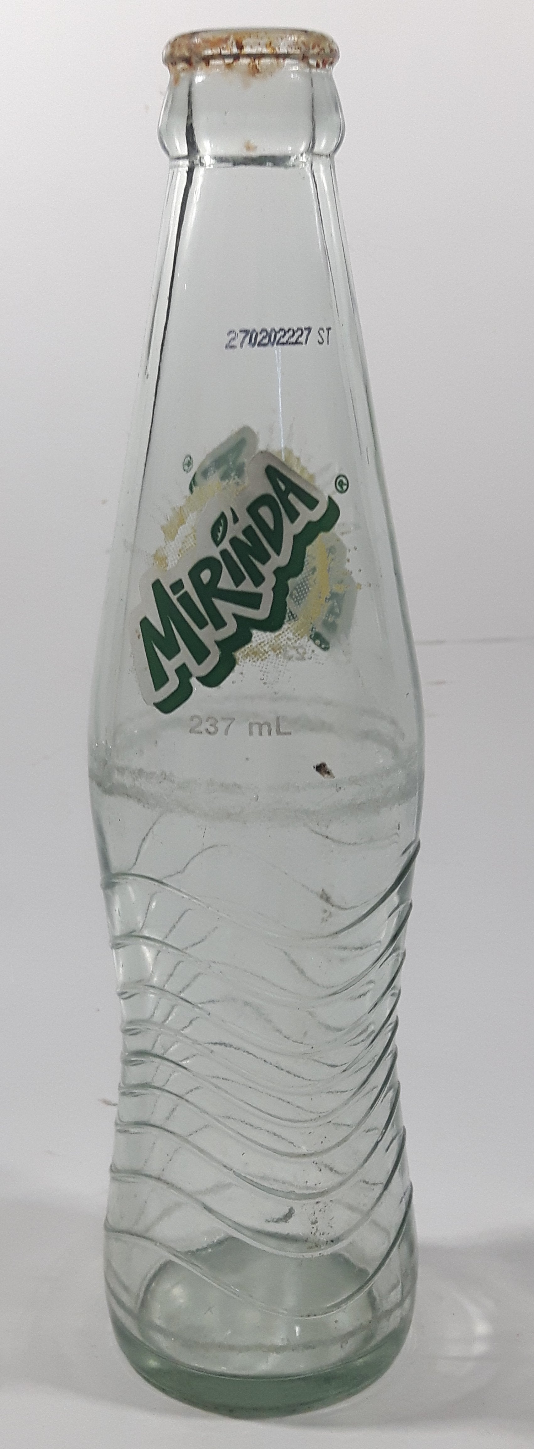 Mirinda 8 3/4" Tall 237mL Embossed Clear Glass Soda Pop Bottle 3