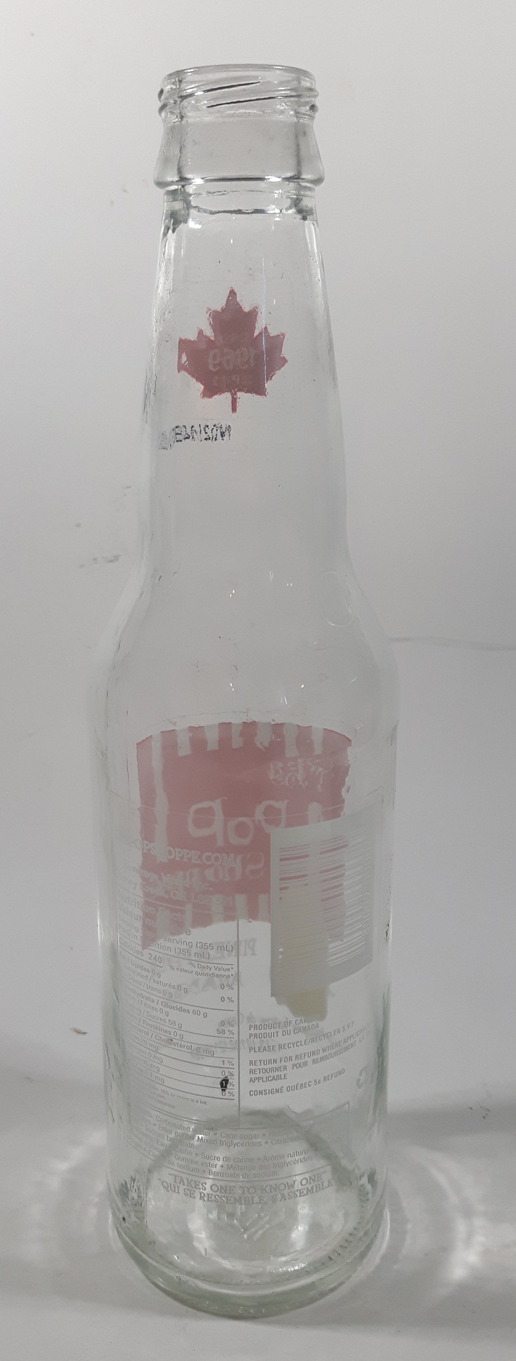 The Pop Shoppe Pineapple 9" Tall 355mL Clear Glass Soda Pop Bottle 3