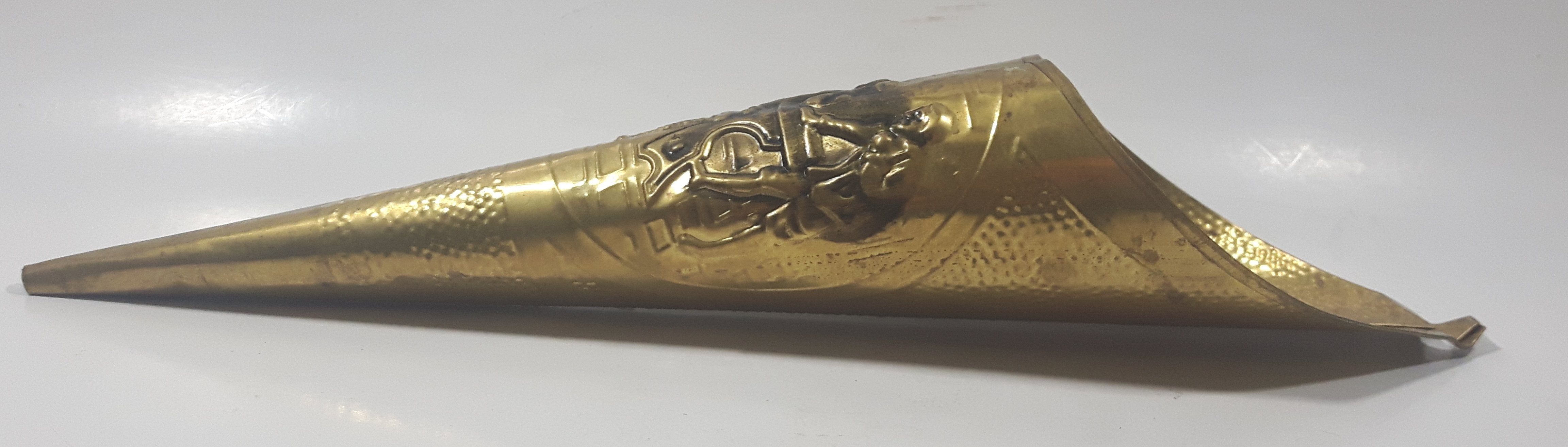 Vintage Hammered Brass 11" Long Cone Shaped Fireplace Match Holder 3