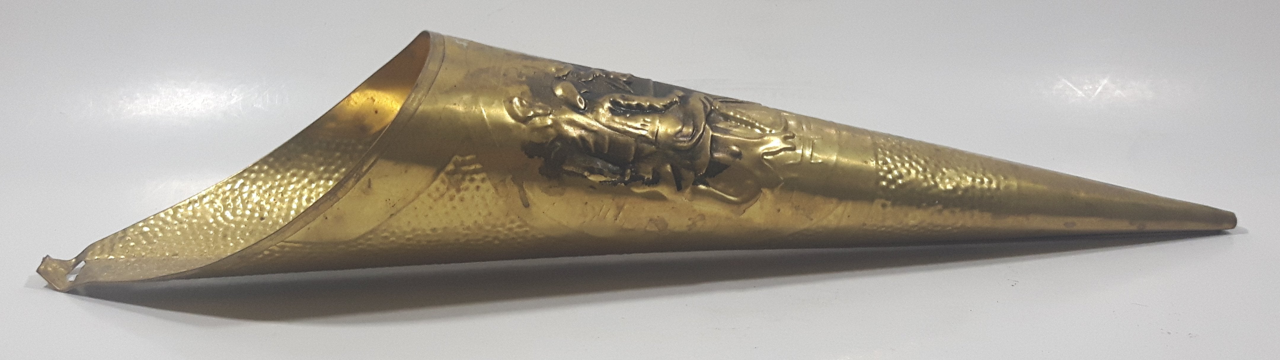 Vintage Hammered Brass 11" Long Cone Shaped Fireplace Match Holder 6