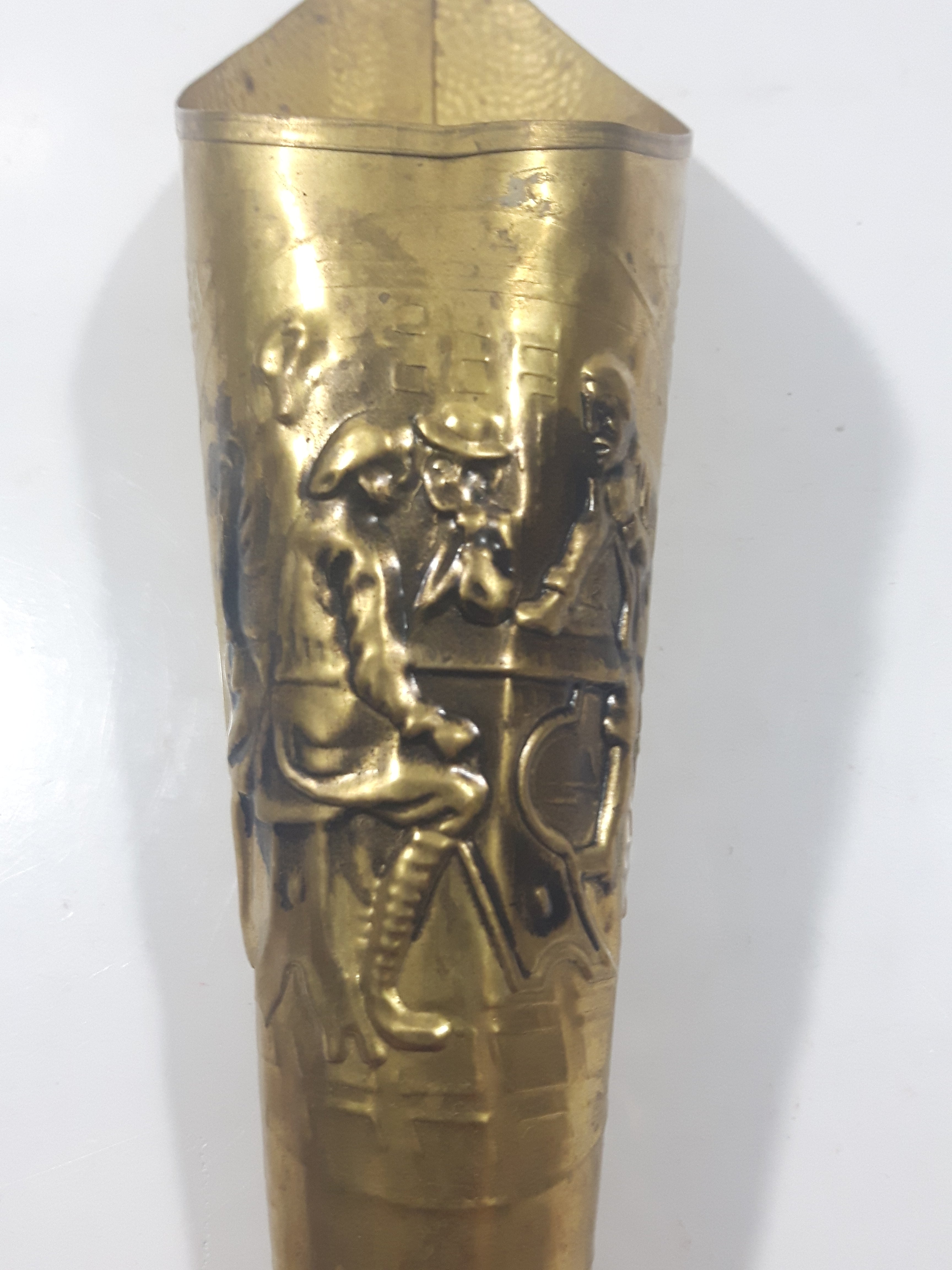 Vintage Hammered Brass 11" Long Cone Shaped Fireplace Match Holder 7