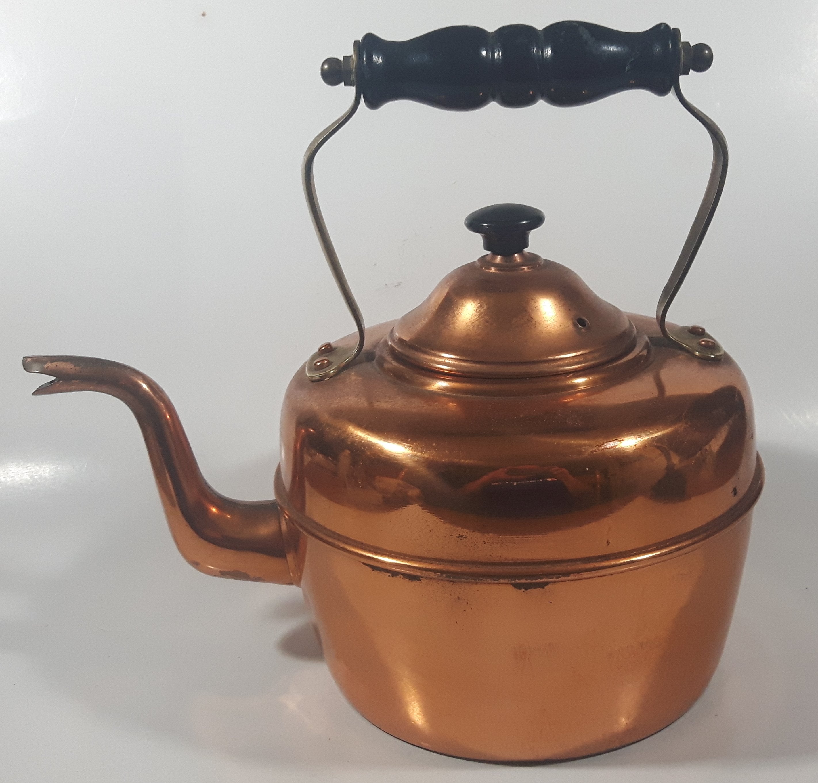 Vintage Goose Neck Copper Tea Pot Kettle with Black Wood Handle Made in England