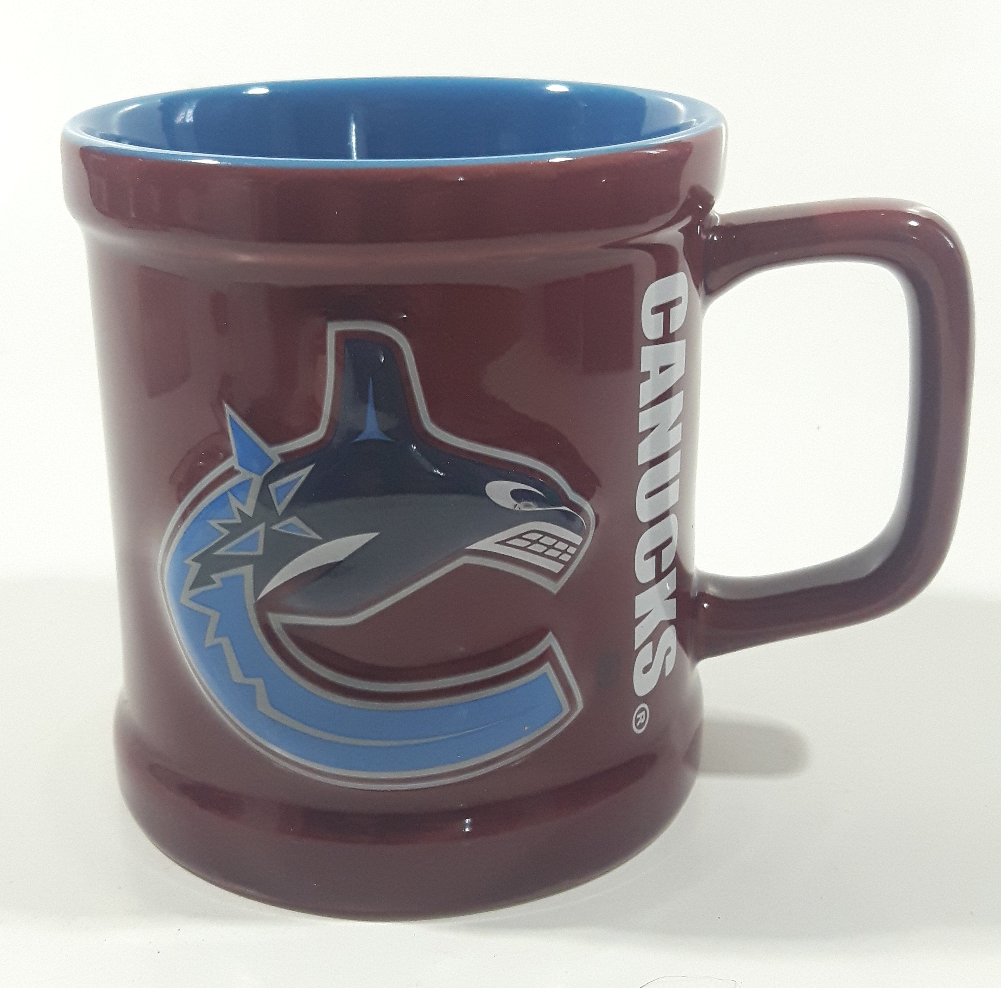 Hockey Rules NHL Vancouver Canucks Ice Hockey Team Embossed 3 3/4" Tall Ceramic Coffee Mug Cup 1