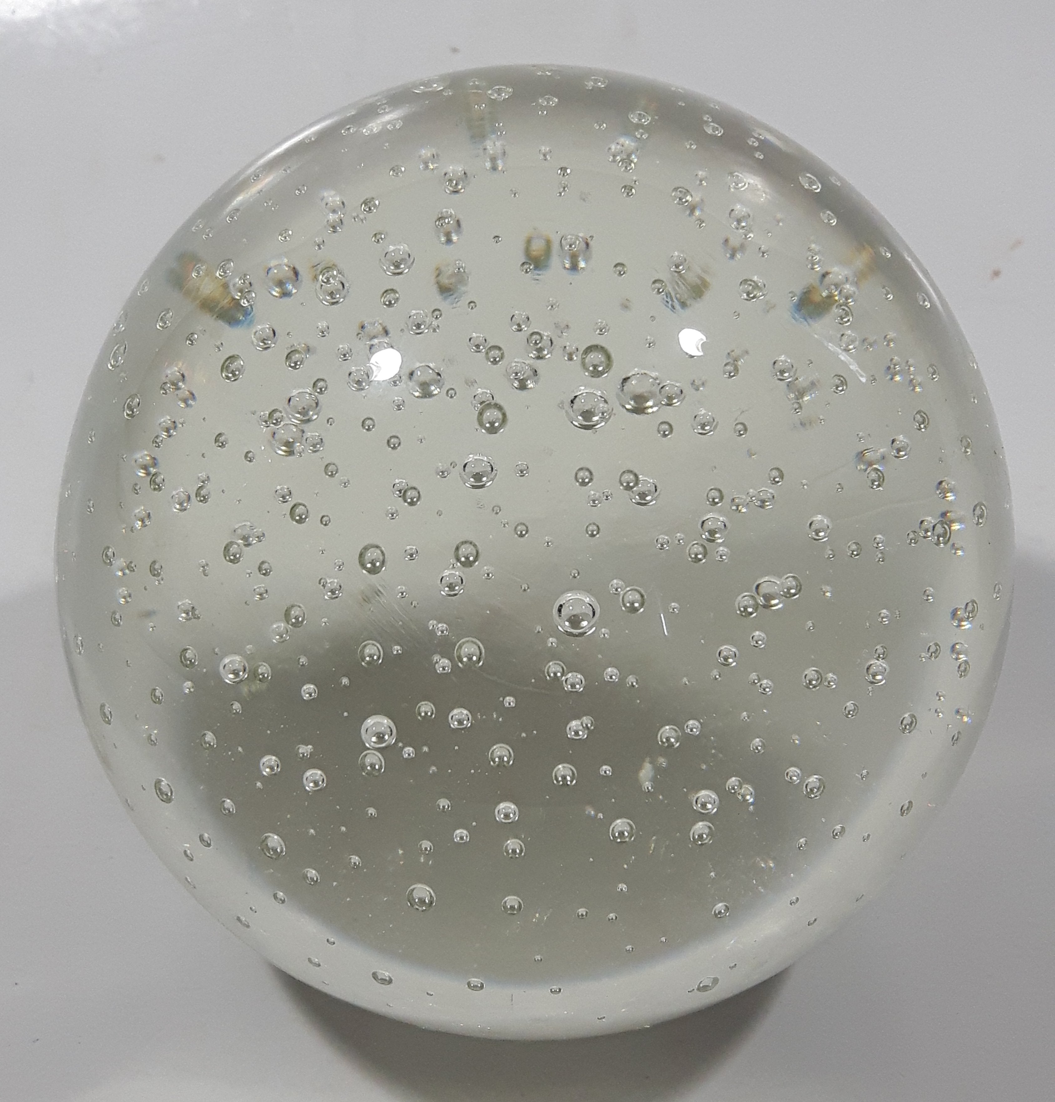 Vintage Clear Sphere with Bubbles 3 1/2" Wide Long Art Glass Paperweight Ornament