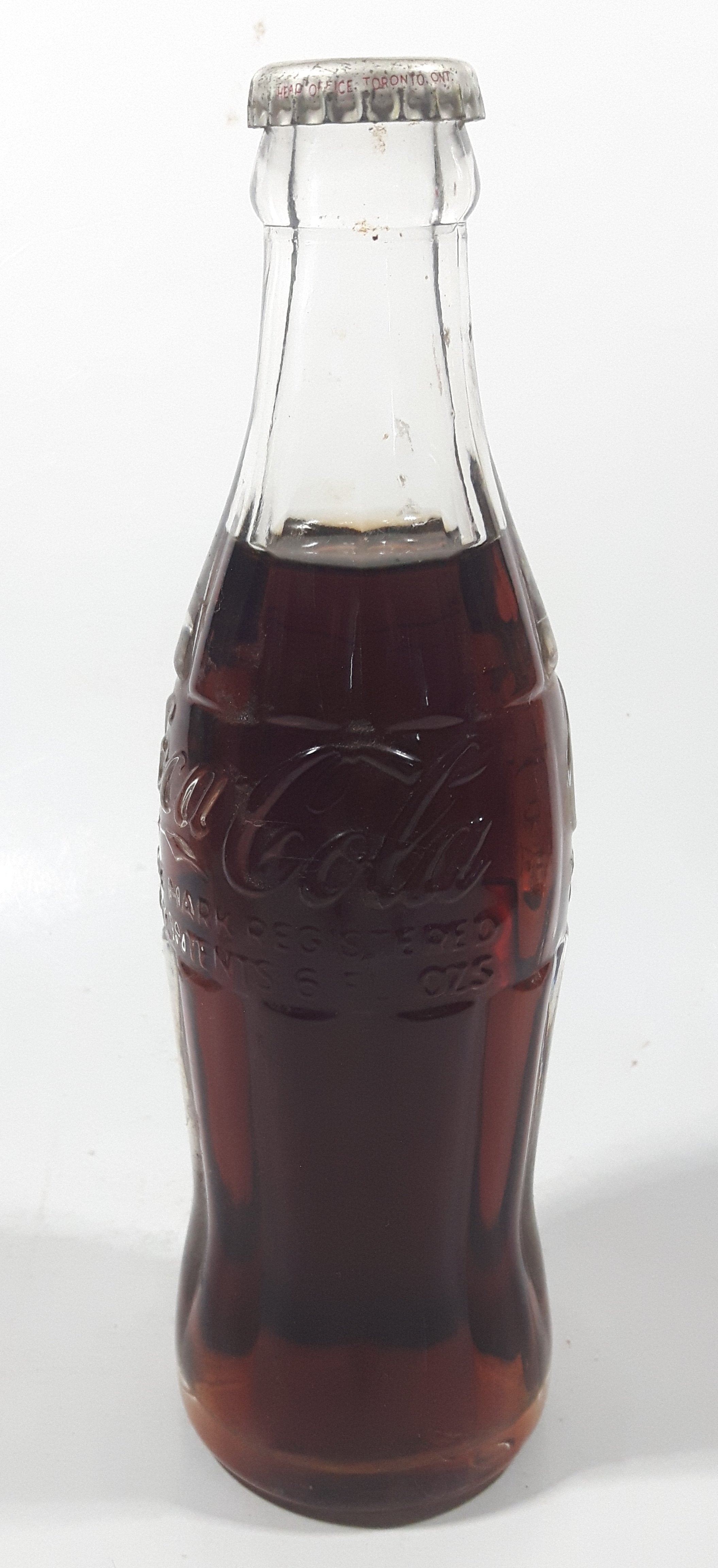 Vintage Coca-Cola 7 3/4" Tall 6oz Embossed Clear Glass Soda Pop Bottle Full Unopened 2